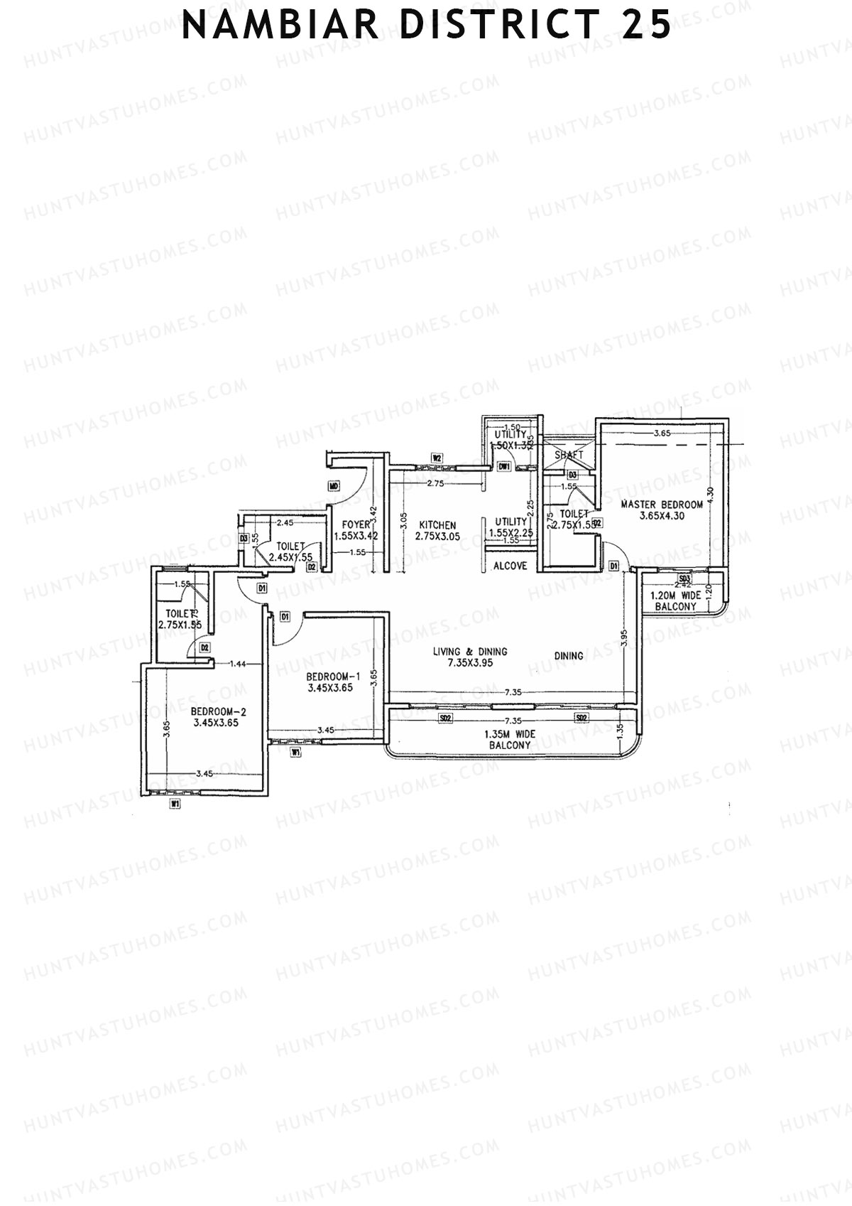 Nambiar District 25, Tower 3, Unit 4, 3BHK, Carpet Area 1259   sq ft 