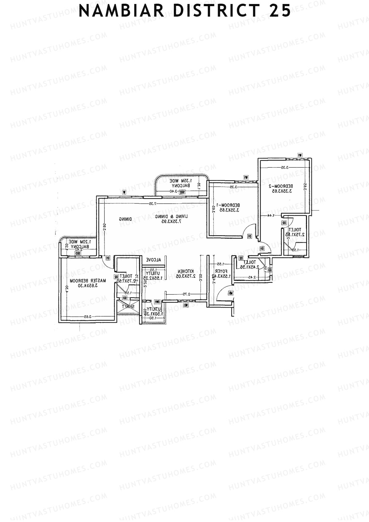 Nambiar District 25, Tower 4, Unit 2, 3BHK, Carpet Area 1250   sq ft 