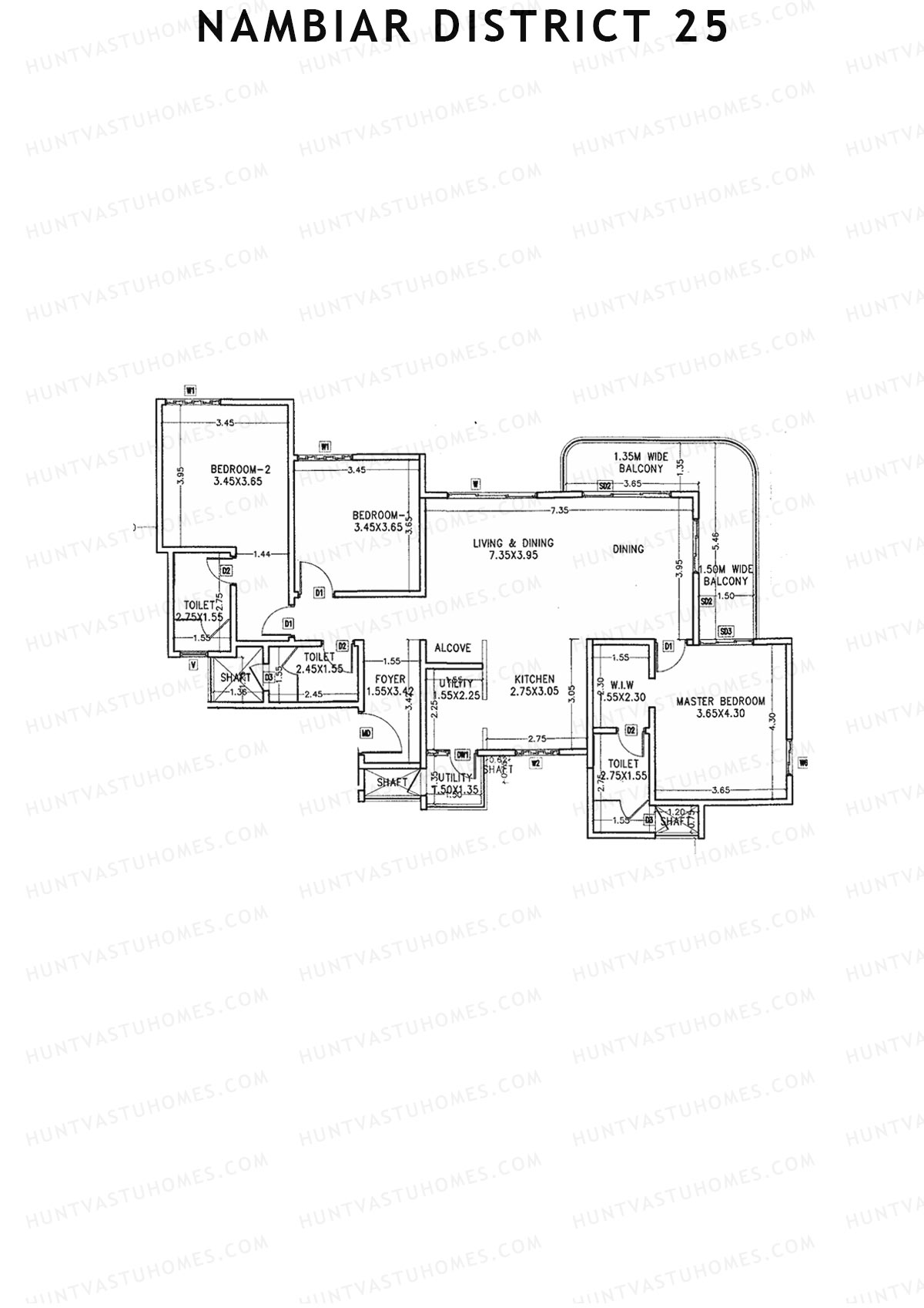 Nambiar District 25, Tower 4, Unit 3, 2BHK, Carpet Area 1309   sq ft 