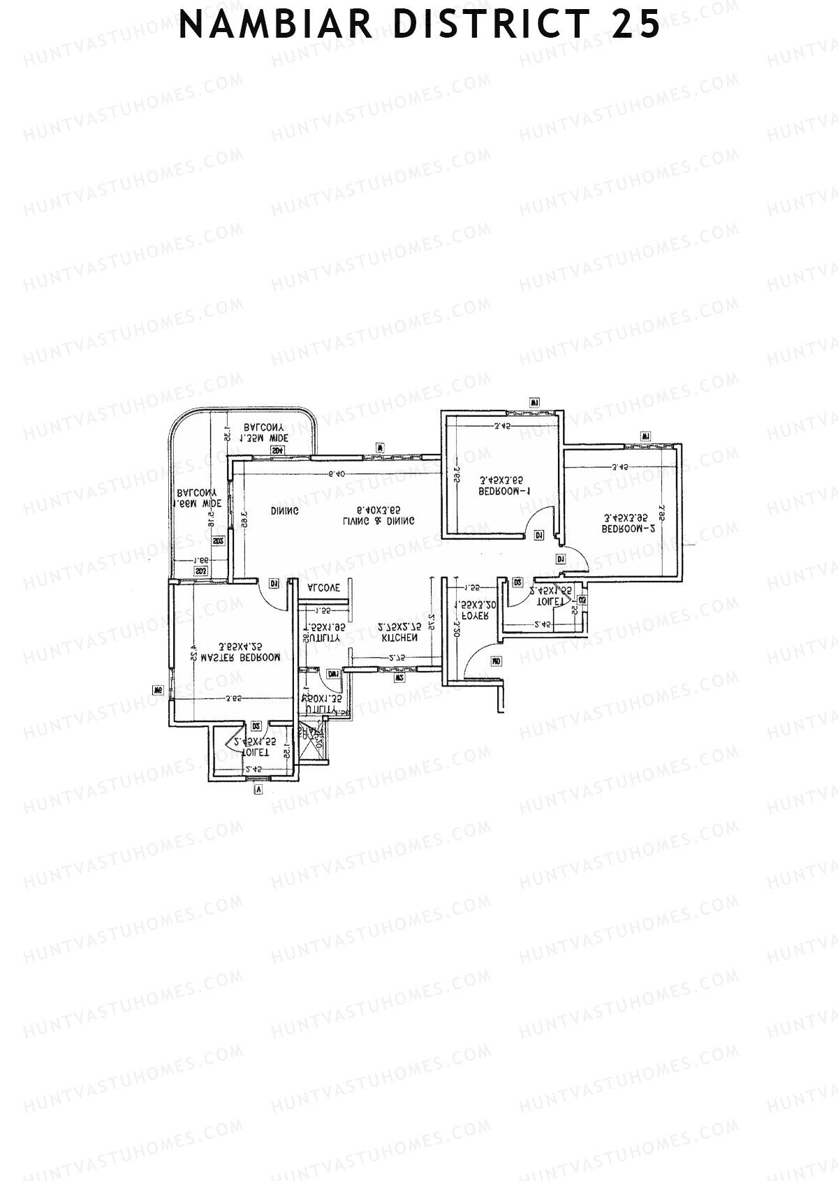 Nambiar District 25, Tower 5, Unit 2, 3BHK, Carpet Area 1079   sq ft 