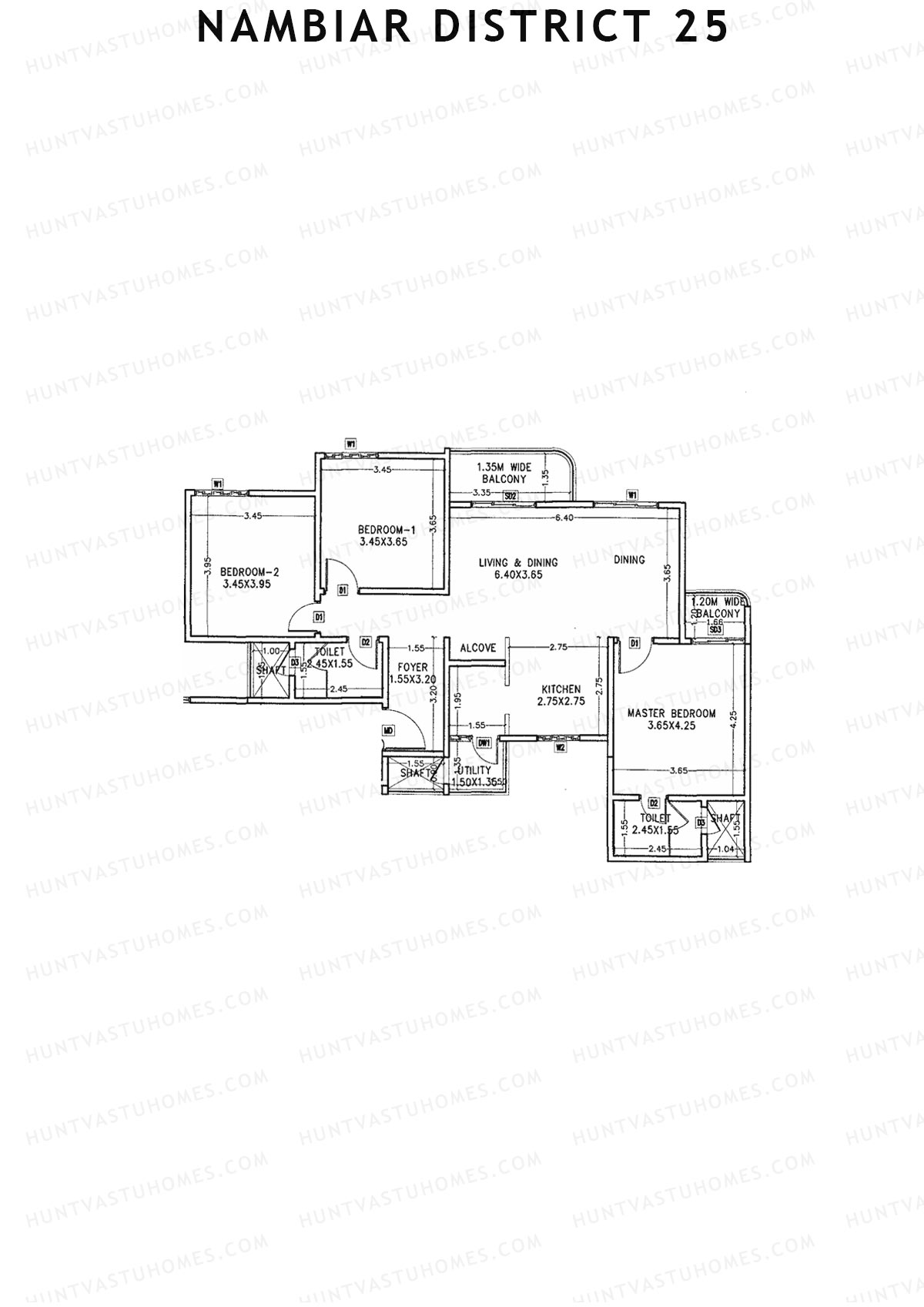 Nambiar District 25, Tower 5, Unit 3, 3BHK, Carpet Area 1080   sq ft 