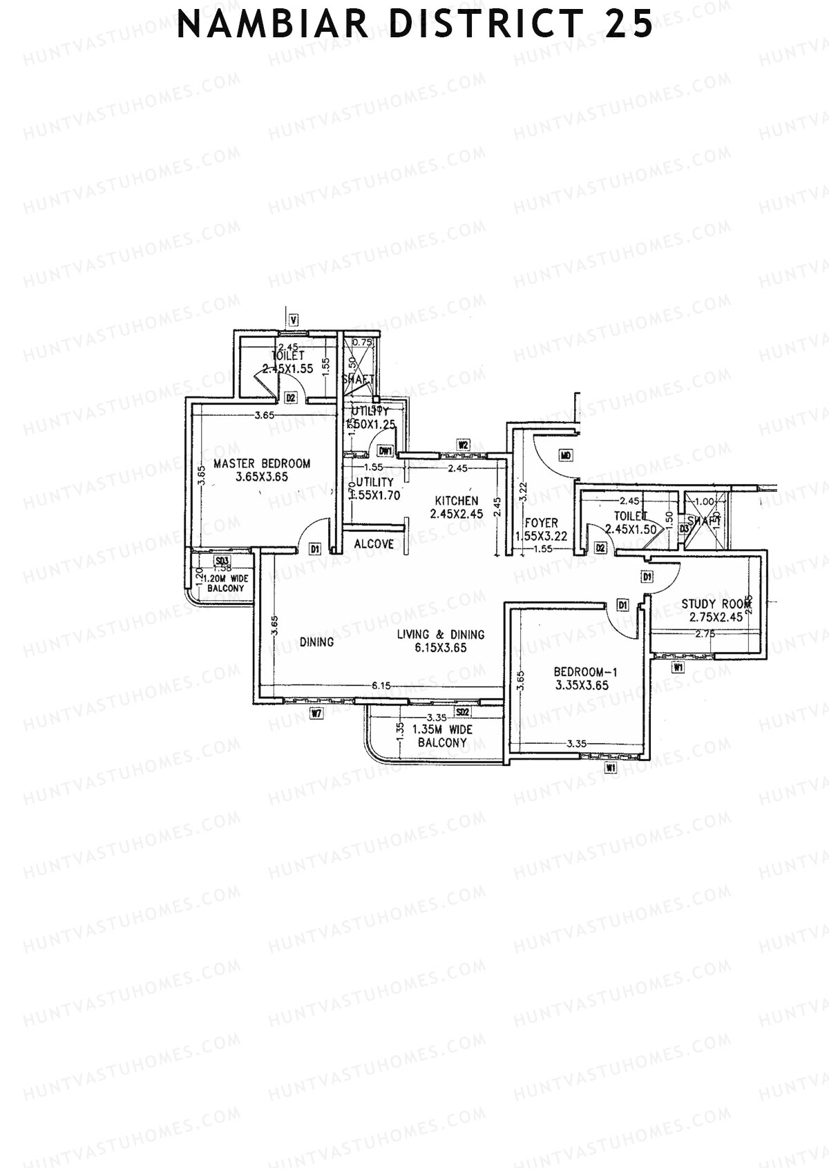 Nambiar District 25, Tower 6, Unit 1, 2BHK, Carpet Area 937   sq ft 