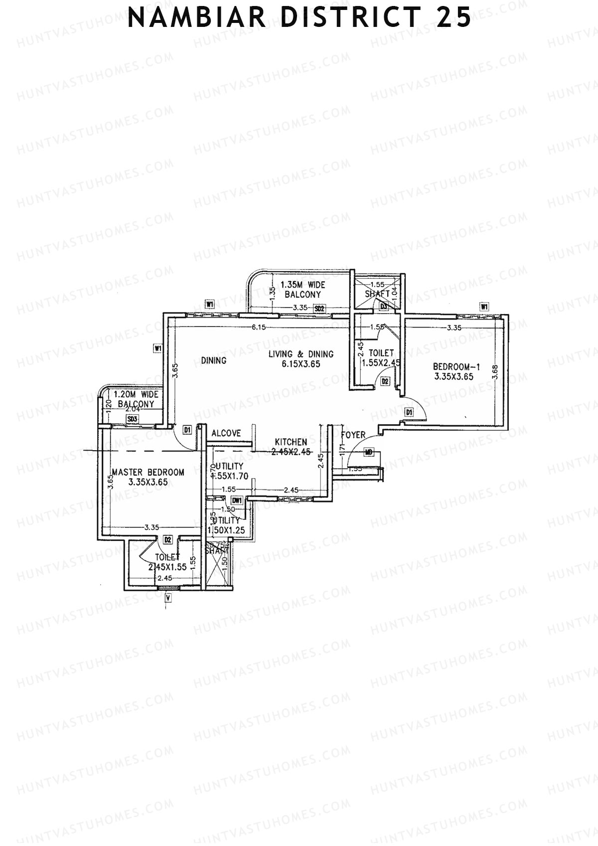 Nambiar District 25, Tower 6, Unit 2, 2BHK, Carpet Area 795   sq ft 