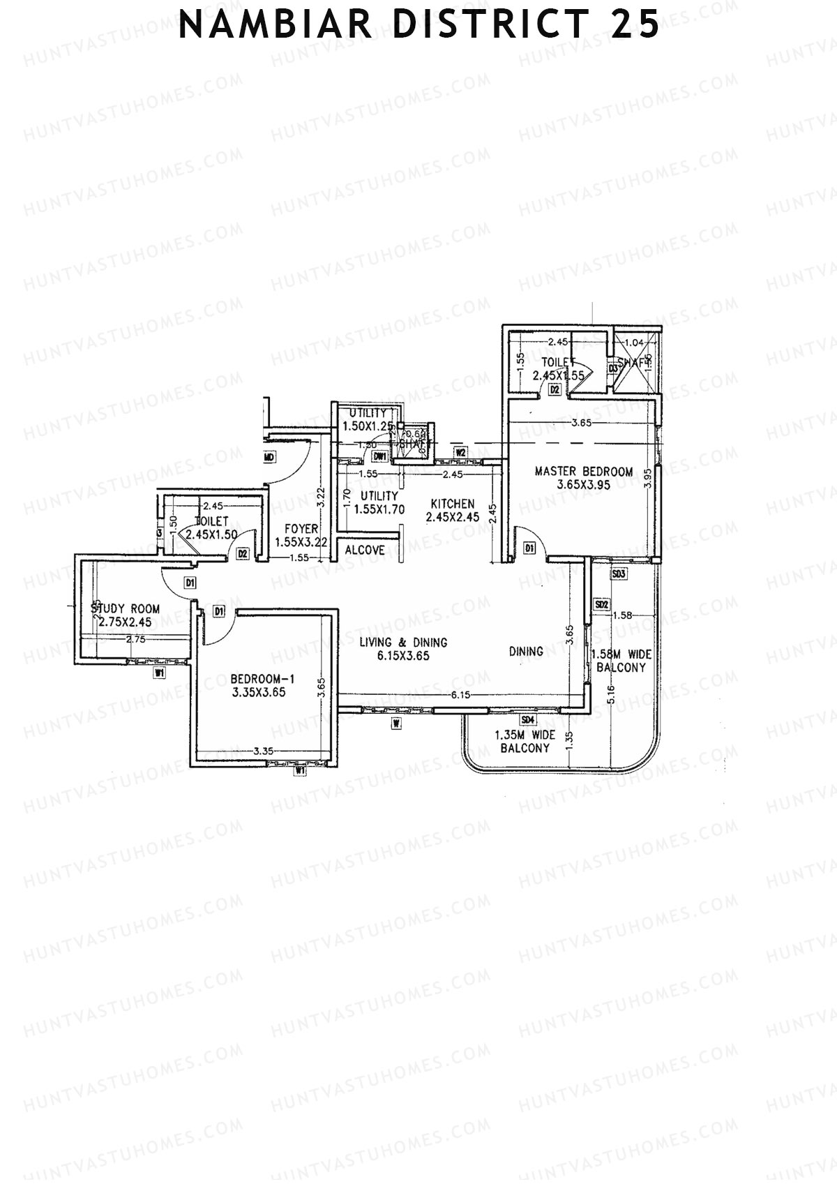 Nambiar District 25, Tower 6, Unit 4, 2BHK, Carpet Area 949   sq ft 