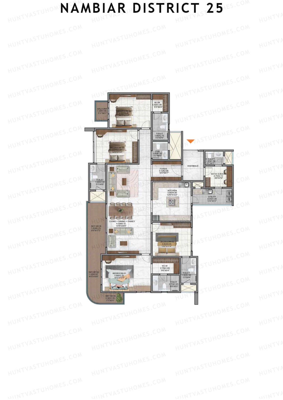 Nambiar District 25, Tower 7, Unit 1, 4BHK, Super Area 2995   sq ft 