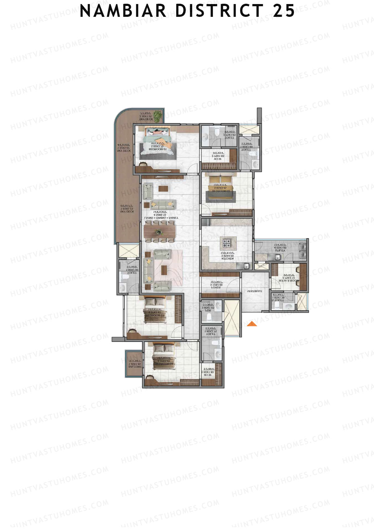 Nambiar District 25, Tower 7, Unit 2, 4BHK, Super Area 2995   sq ft 