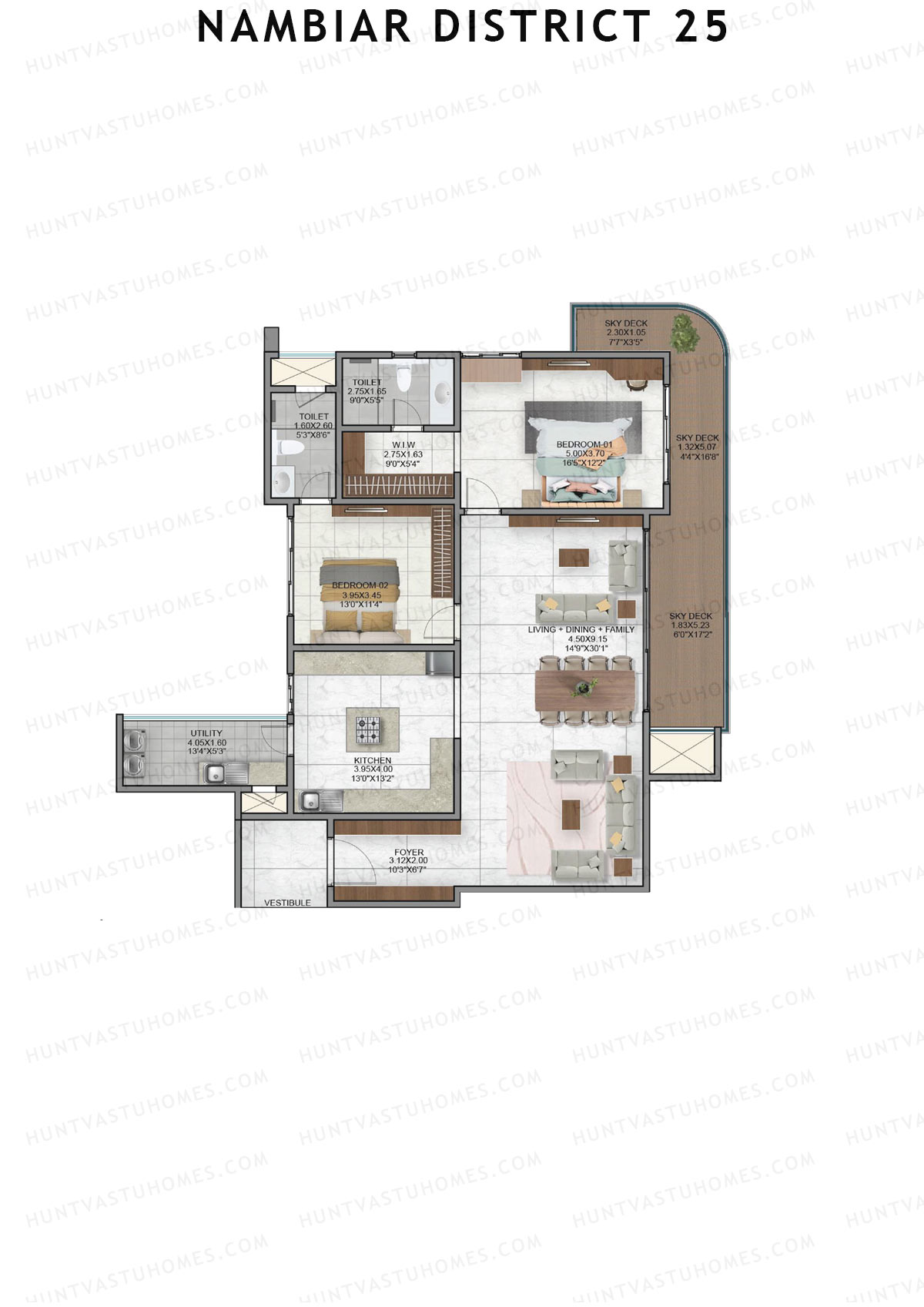 Nambiar District 25, Tower 7, Unit 3, 2BHK, Super Area 2068   sq ft 