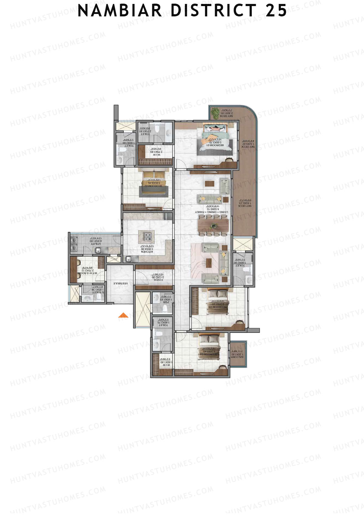 Nambiar District 25, Tower 7, Unit 3, 4BHK, Super Area 2995   sq ft 