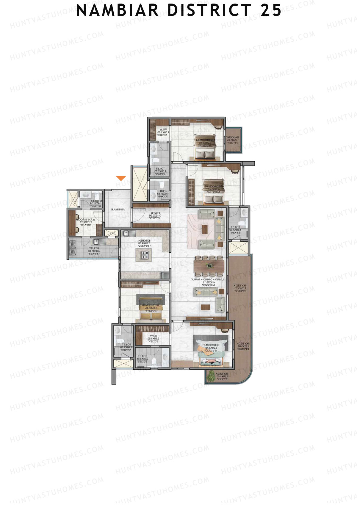 Nambiar District 25, Tower 7, Unit 4, 4BHK, Super Area 2995   sq ft 