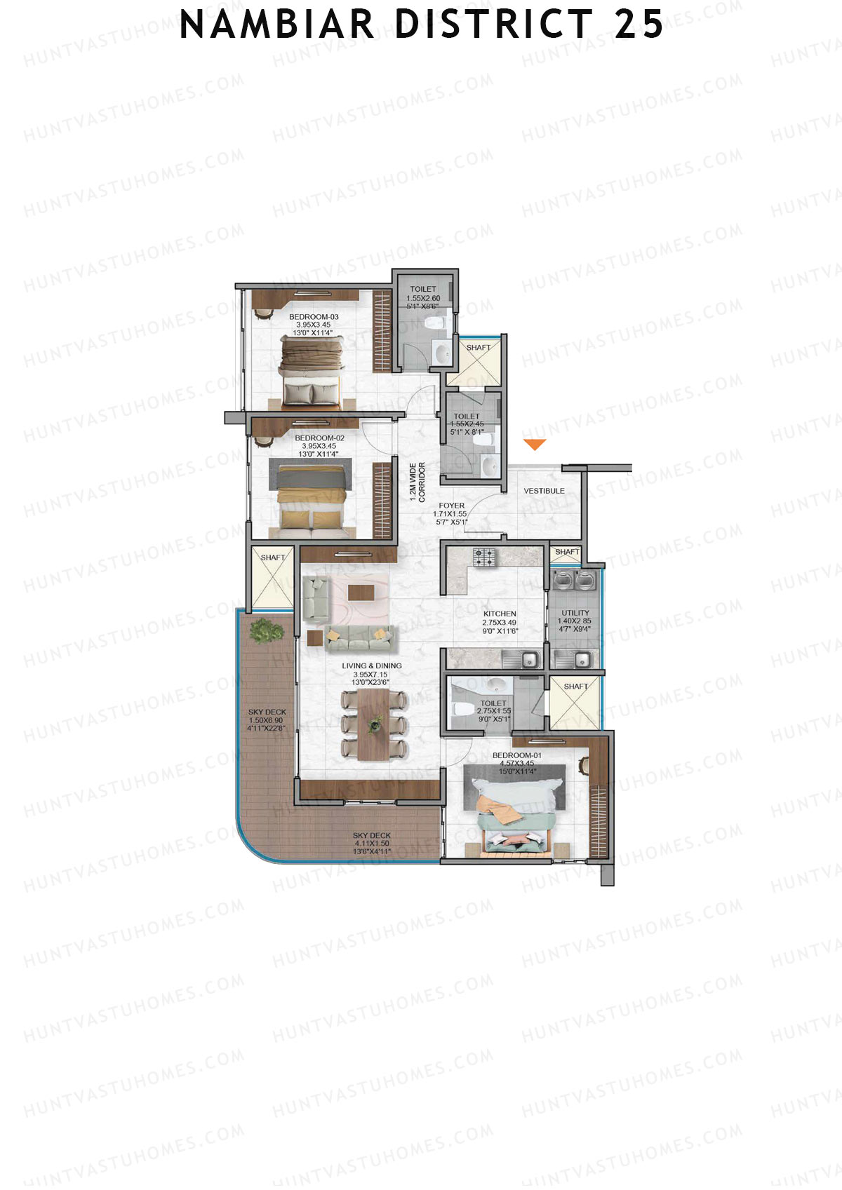 Nambiar District 25, Tower 8, Unit 1, 3BHK, Super Area 1896   sq ft 