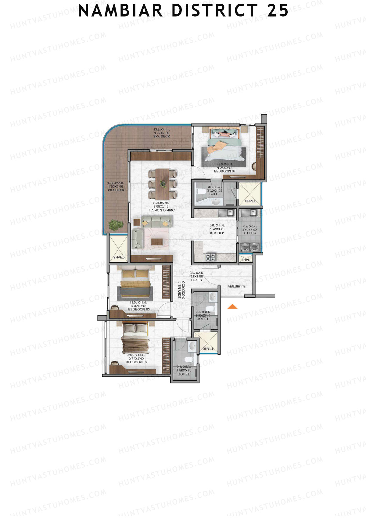 Nambiar District 25, Tower 8, Unit 2, 3BHK, Super Area 1896   sq ft 