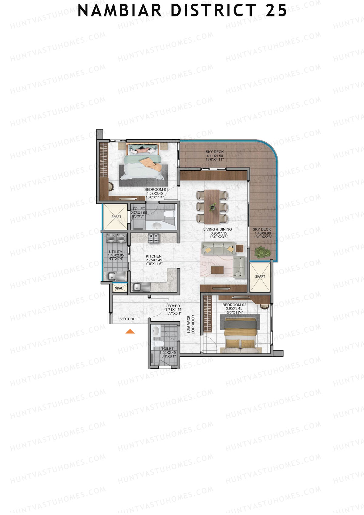 Nambiar District 25, Tower 8, Unit 3, 2BHK, Super Area 1599   sq ft 