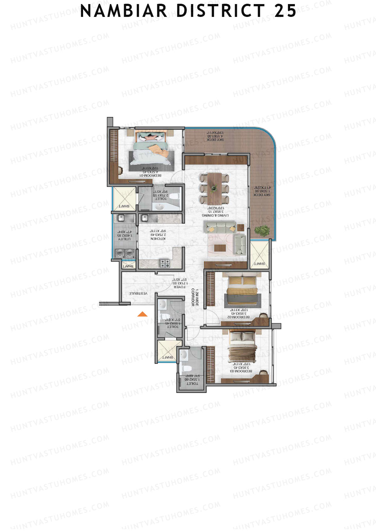 Nambiar District 25, Tower 8, Unit 3, 3BHK, Super Area 1896   sq ft 