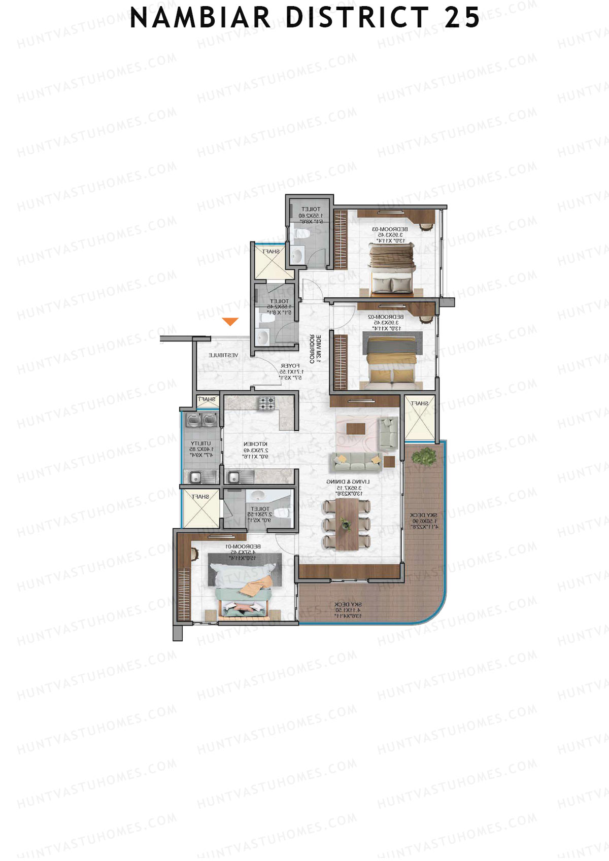 Nambiar District 25, Tower 8, Unit 4, 3BHK, Super Area 1896   sq ft 