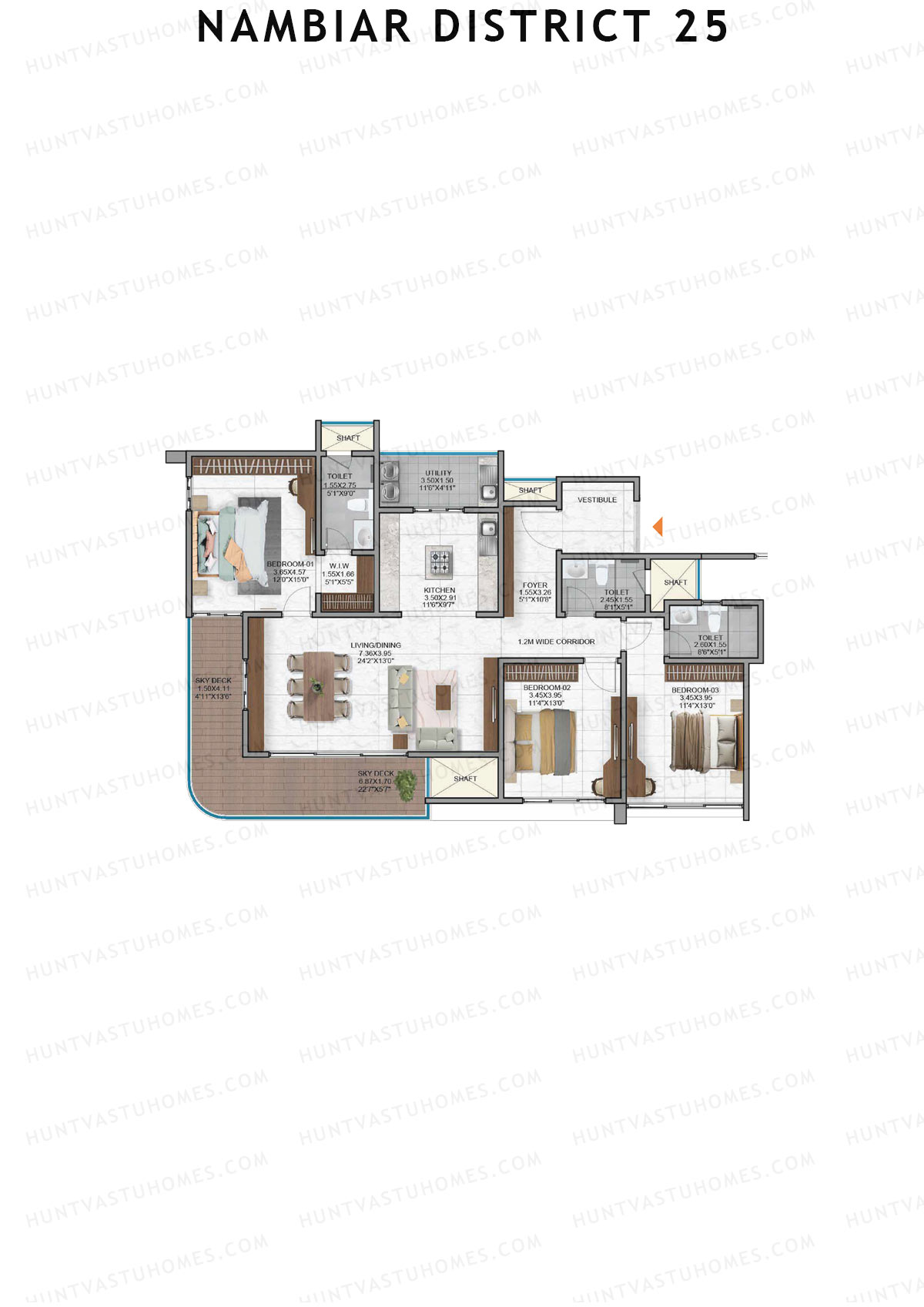 Nambiar District 25, Tower 9, Unit 1, 3BHK, Super Area 2046   sq ft 