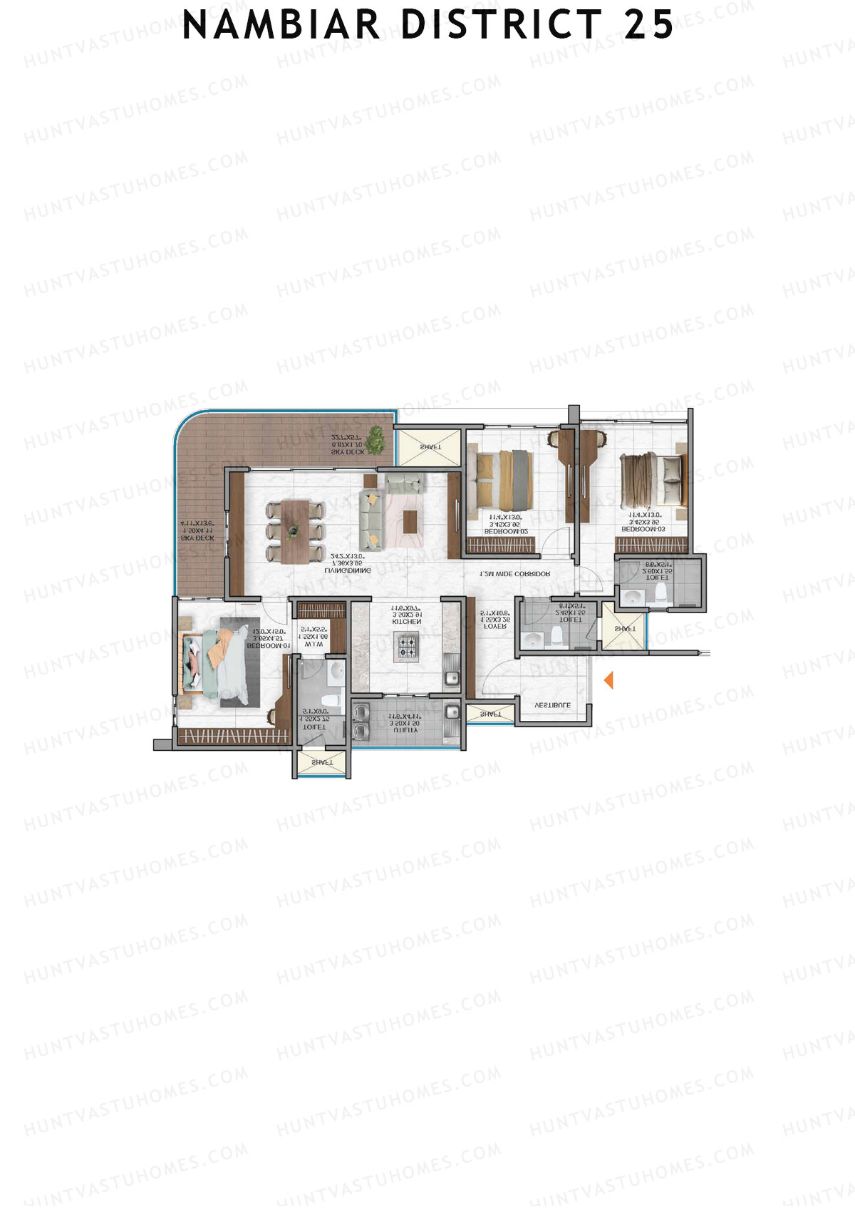 Nambiar District 25, Tower 9, Unit 2, 3BHK, Super Area 2046   sq ft 