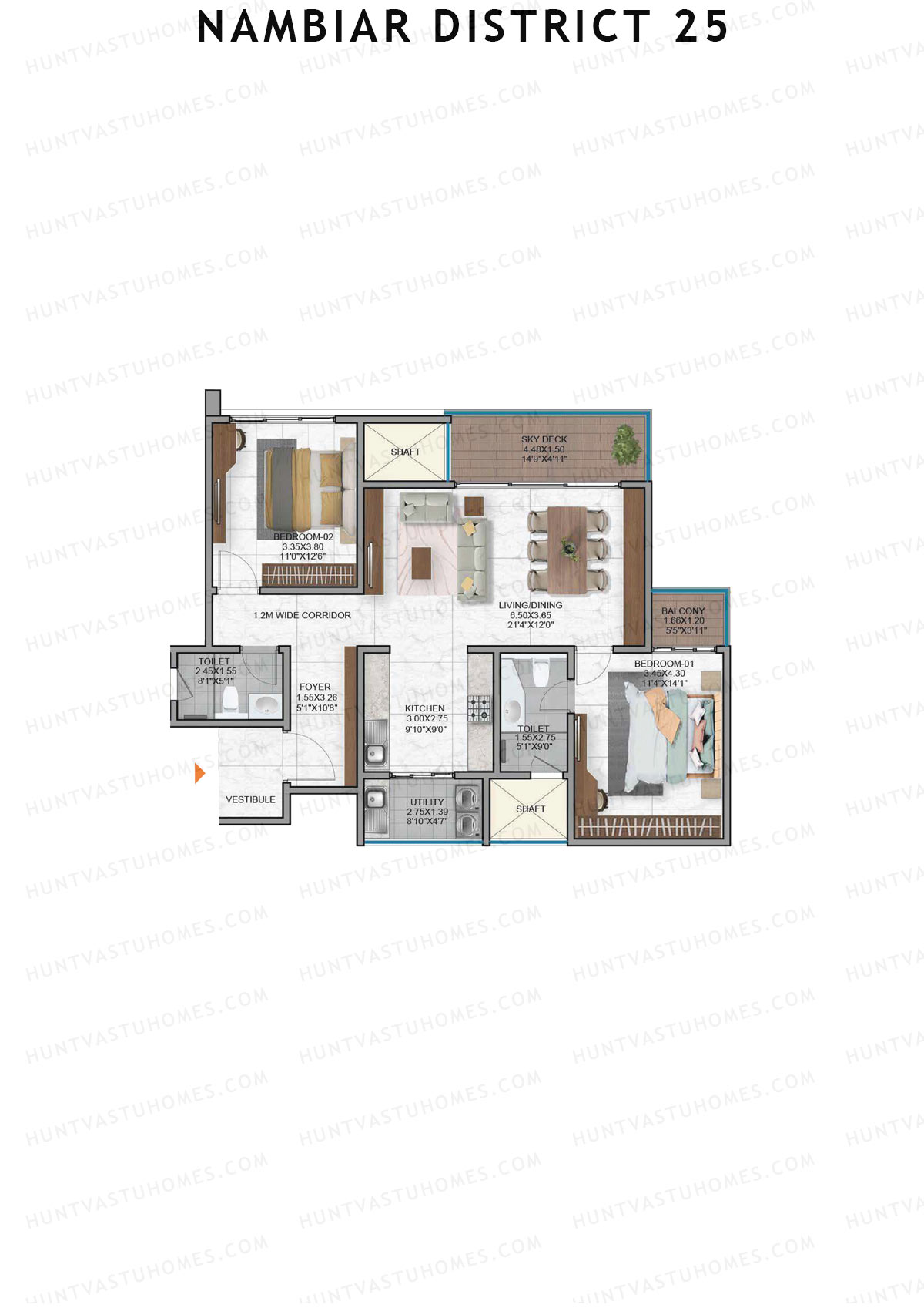 Nambiar District 25, Tower 9, Unit 3, 2BHK, Super Area 1412   sq ft 