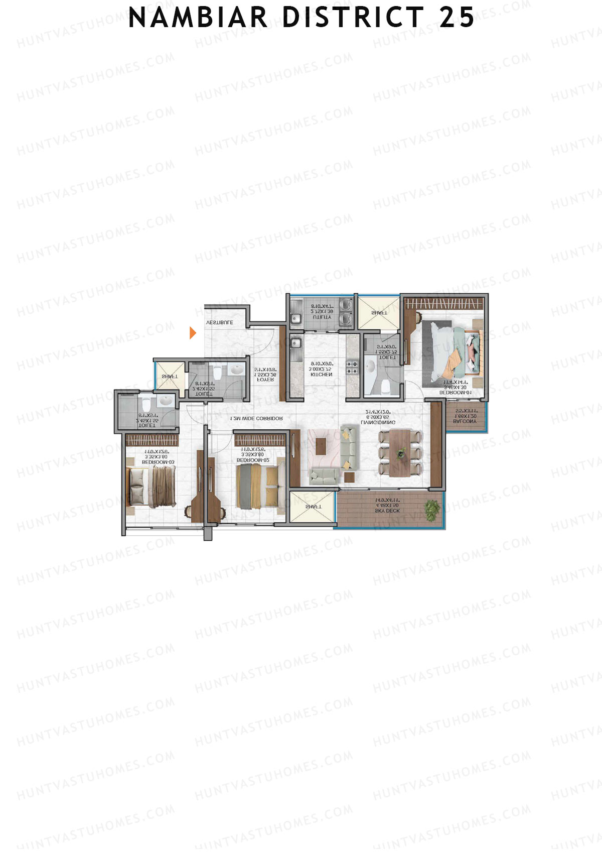 Nambiar District 25, Tower 9, Unit 4, 3BHK, Super Area 2046   sq ft 