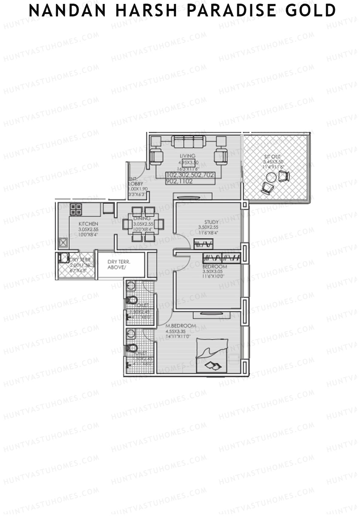 Nandan Harsh Paradise Gold Wing H4 Unit 2 (Type A) Floor Plan