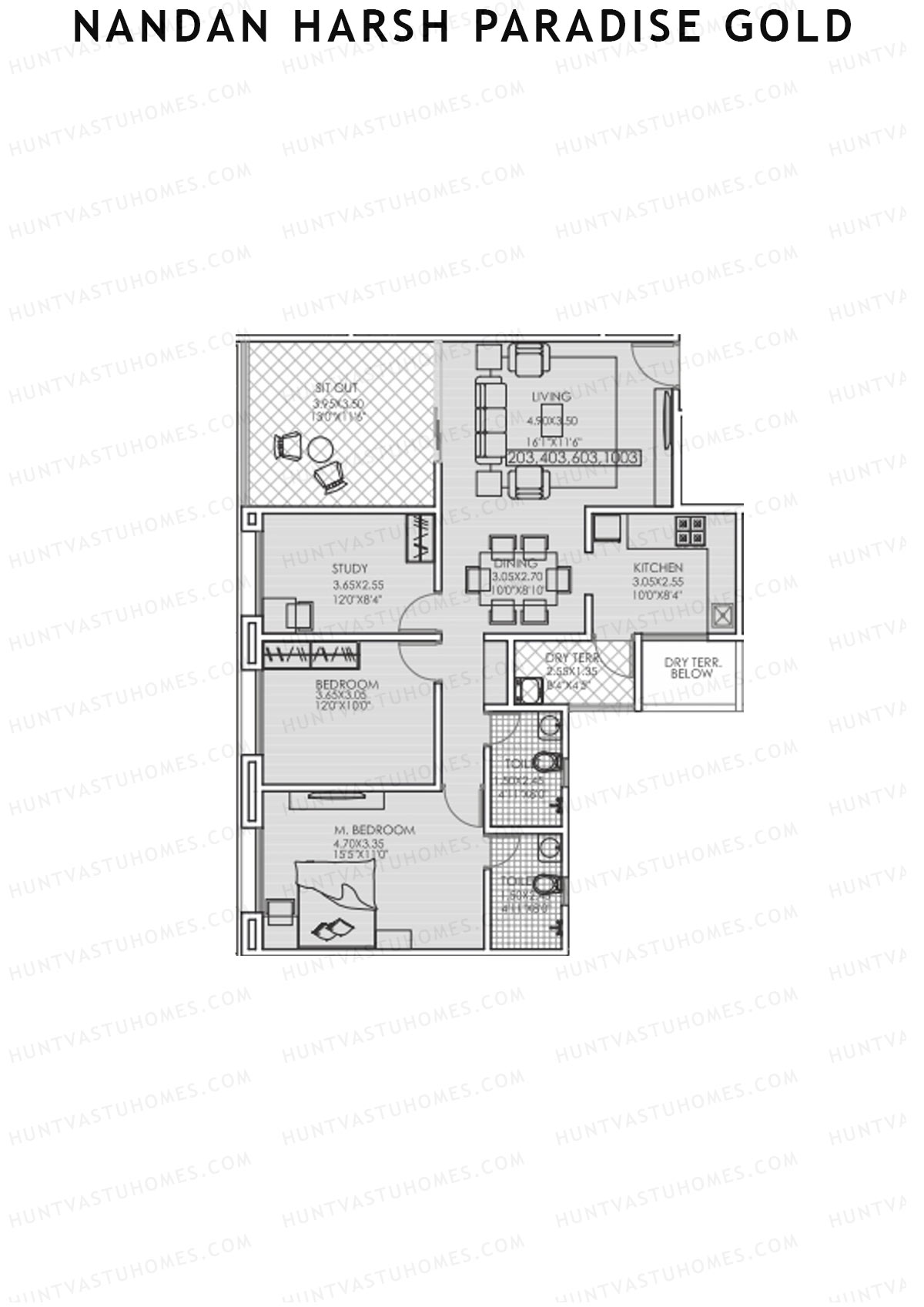 Nandan Harsh Paradise Gold Wing H4 Unit 3 (Type A) Floor Plan