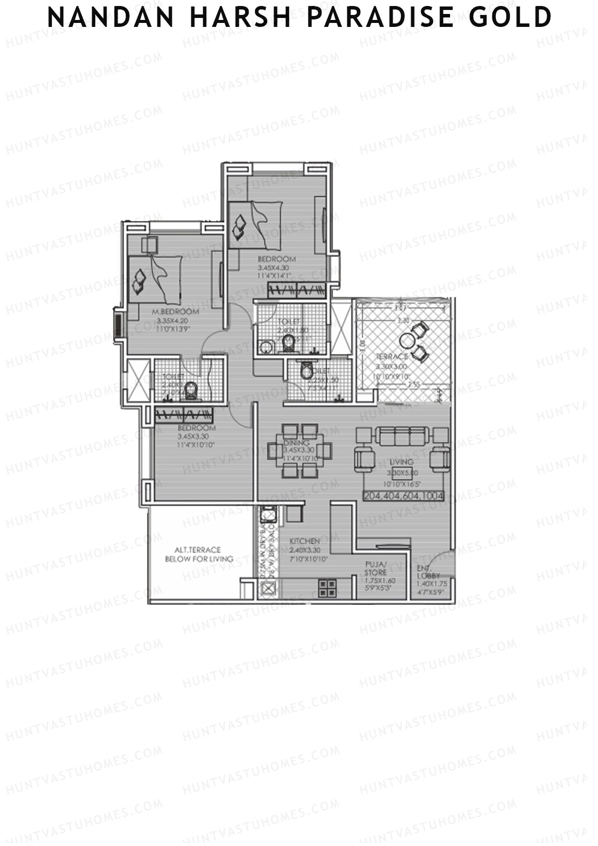 Nandan Harsh Paradise Gold Wing H4 Unit 4 (Type B) Floor Plan