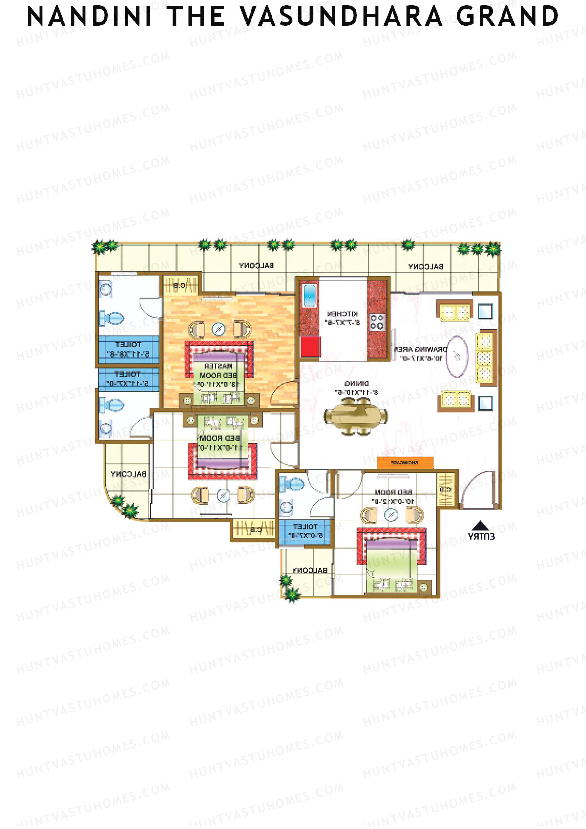 Nandini The Vasundhara Grand Block A Unit 1 (Type 3) Floor Plan