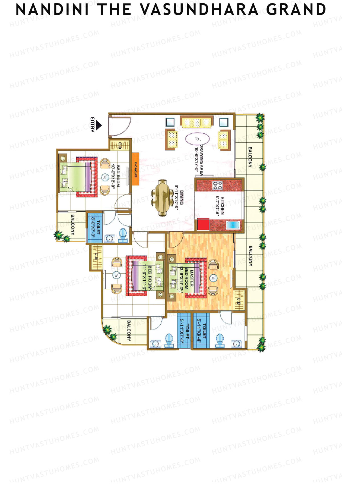 Nandini The Vasundhara Grand Block B Unit 2 (Type 3) Floor Plan