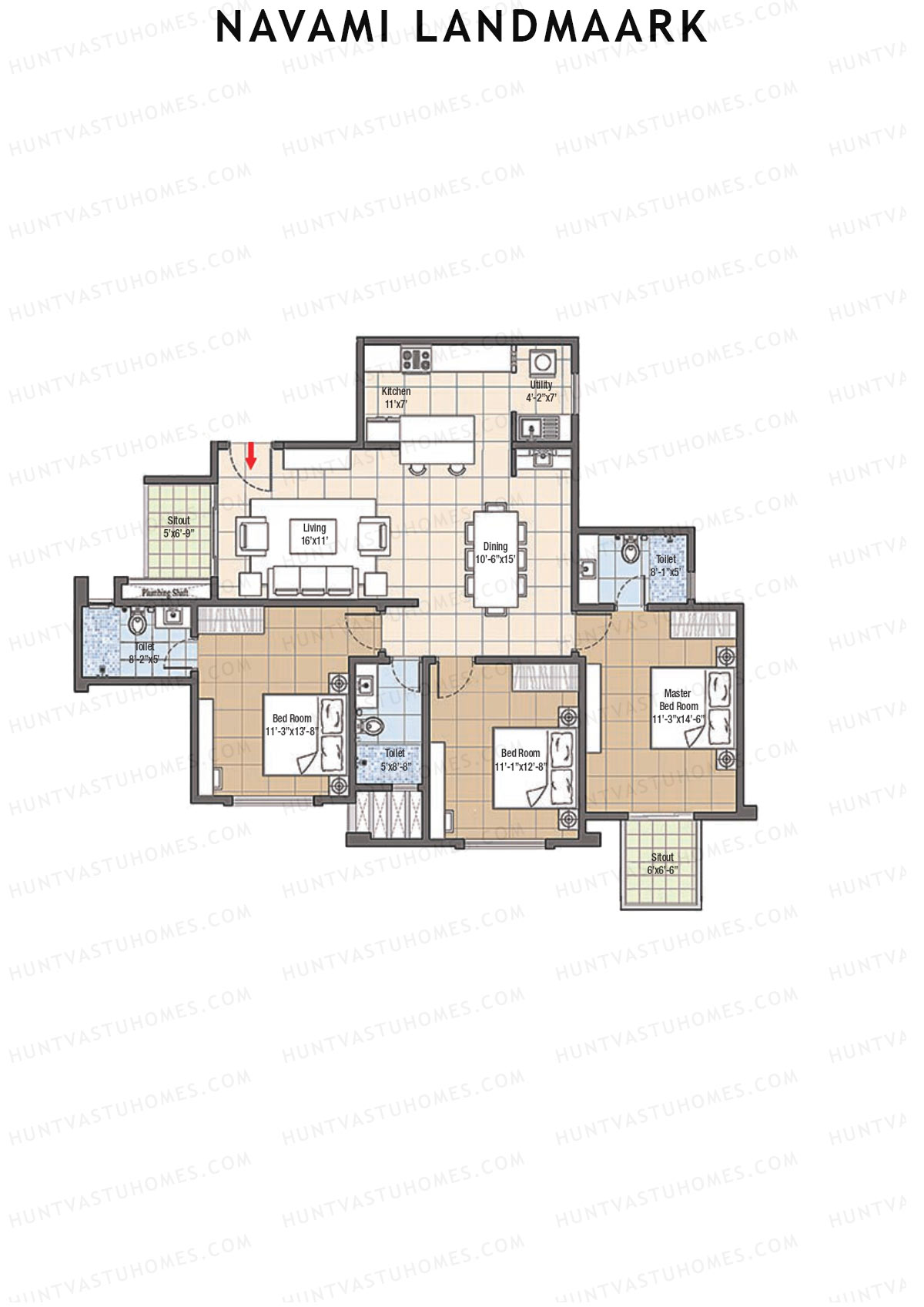 Navami Landmaark, Tower B, Unit 4, 3BHK, Super Area 1641   sq ft 