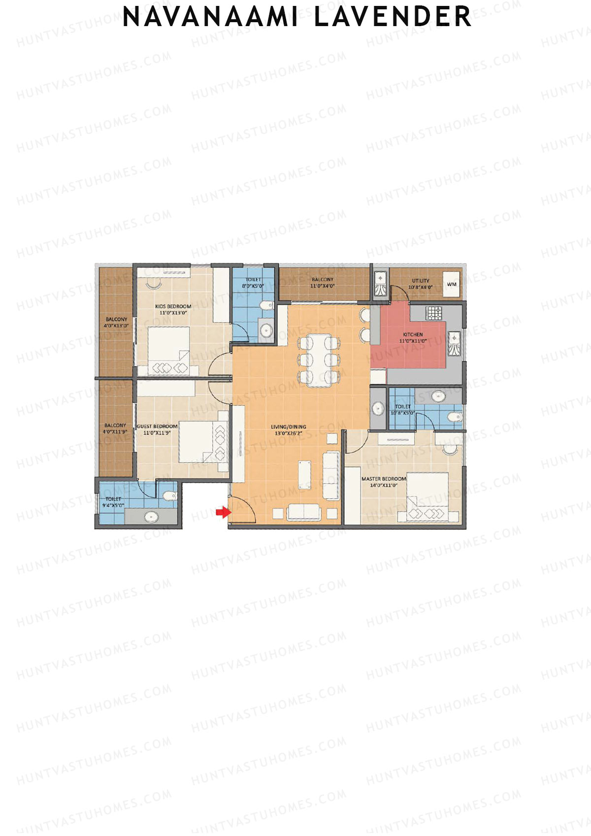 Navanaami Lavender, Block Lavender, Unit 1 (Type 1), 3BHK, Super Area 1735   sq ft 