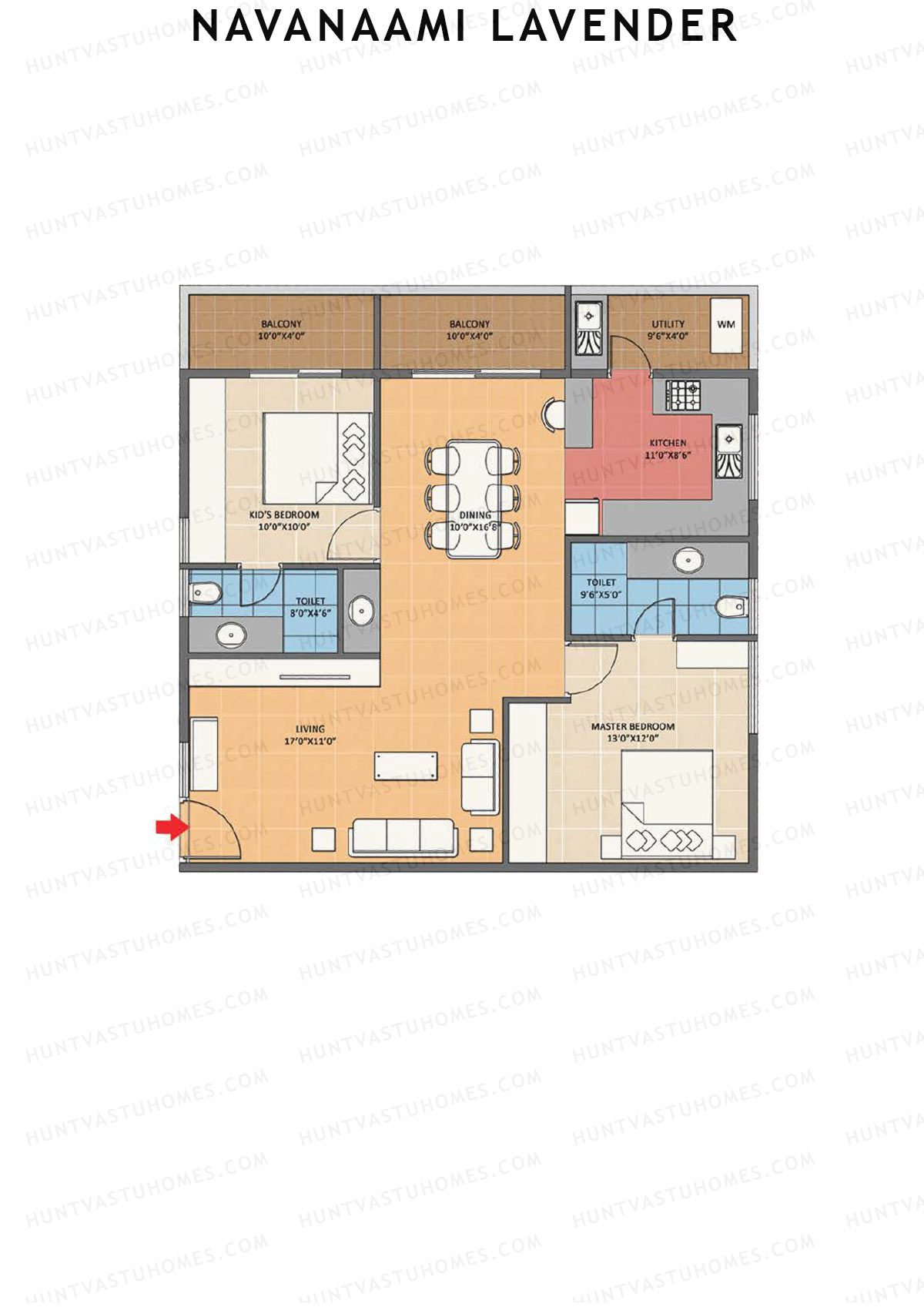 Navanaami Lavender, Block Lavender, Unit 2 (Type 2), 2BHK, Super Area 1260   sq ft 