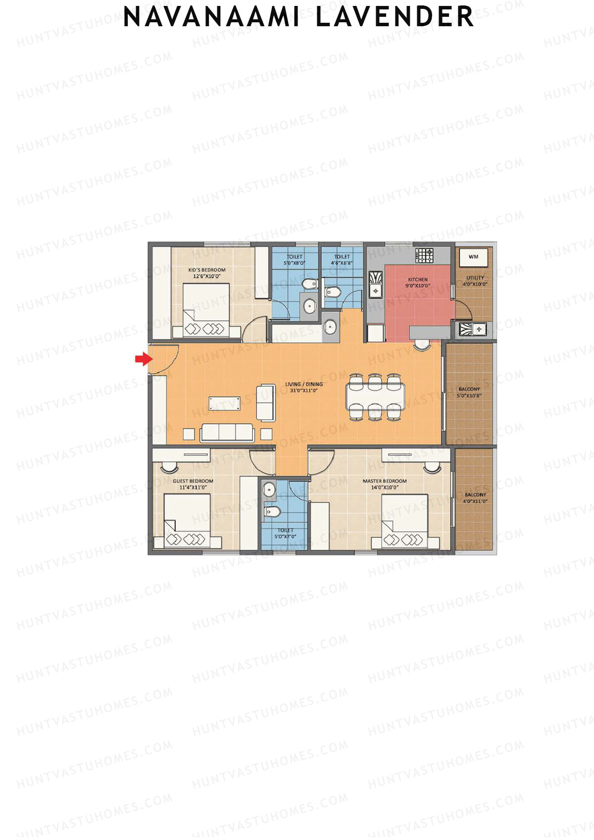Navanaami Lavender, Block Lavender, Unit 7 (Type 4), 3BHK, Super Area 1605   sq ft 