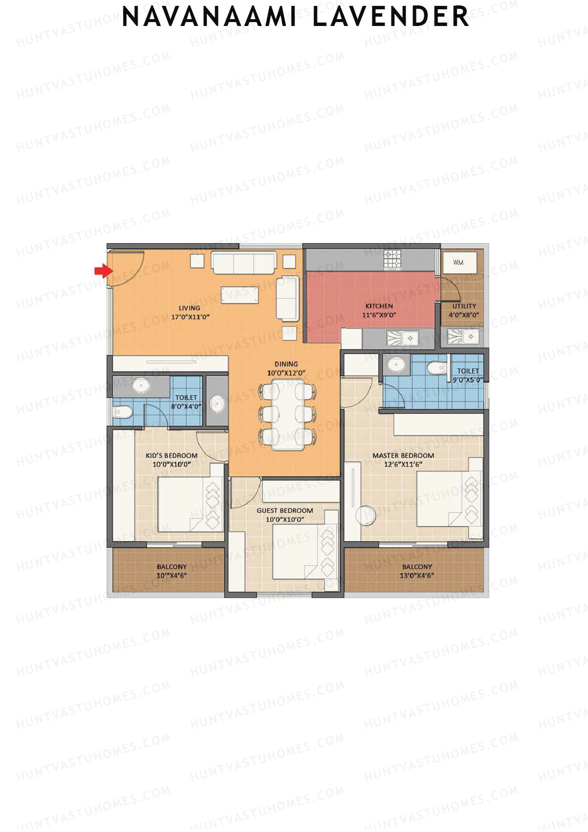 Navanaami Lavender, Block Lavender, Unit 8 (Type 5), 3BHK, Super Area 1395   sq ft 
