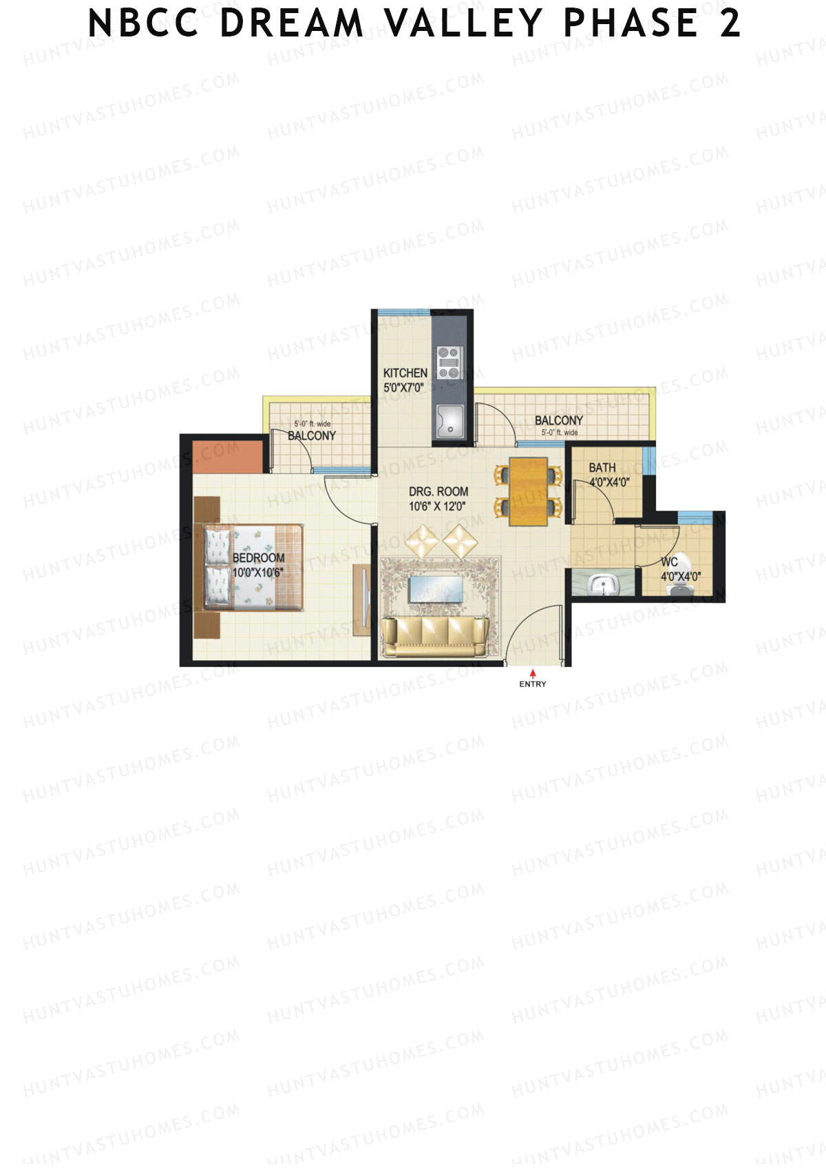 NBCC Dream Valley Phase 2, Tower A1, Unit 2, 1BHK, Super Area 585   sq ft 