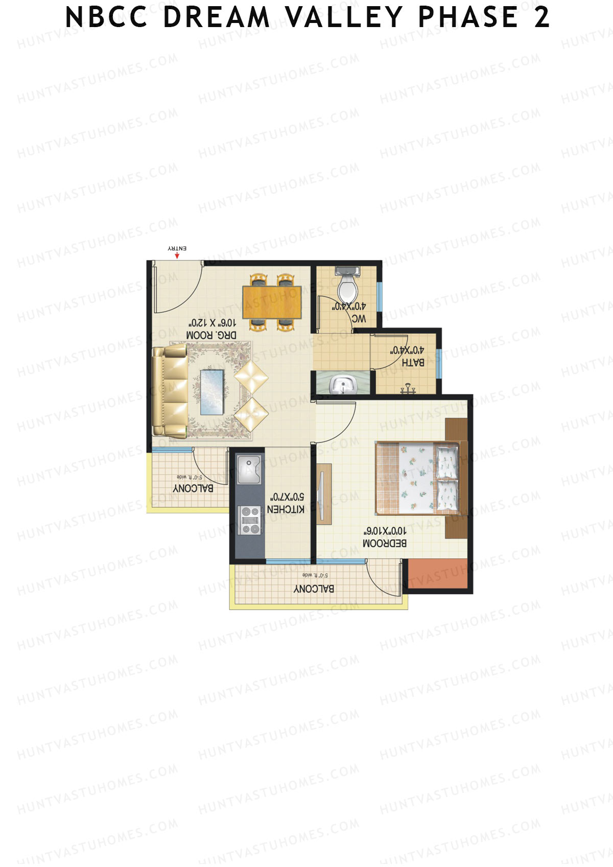 NBCC Dream Valley Phase 2, Tower A2, Unit 1, 1BHK, Super Area 585   sq ft 