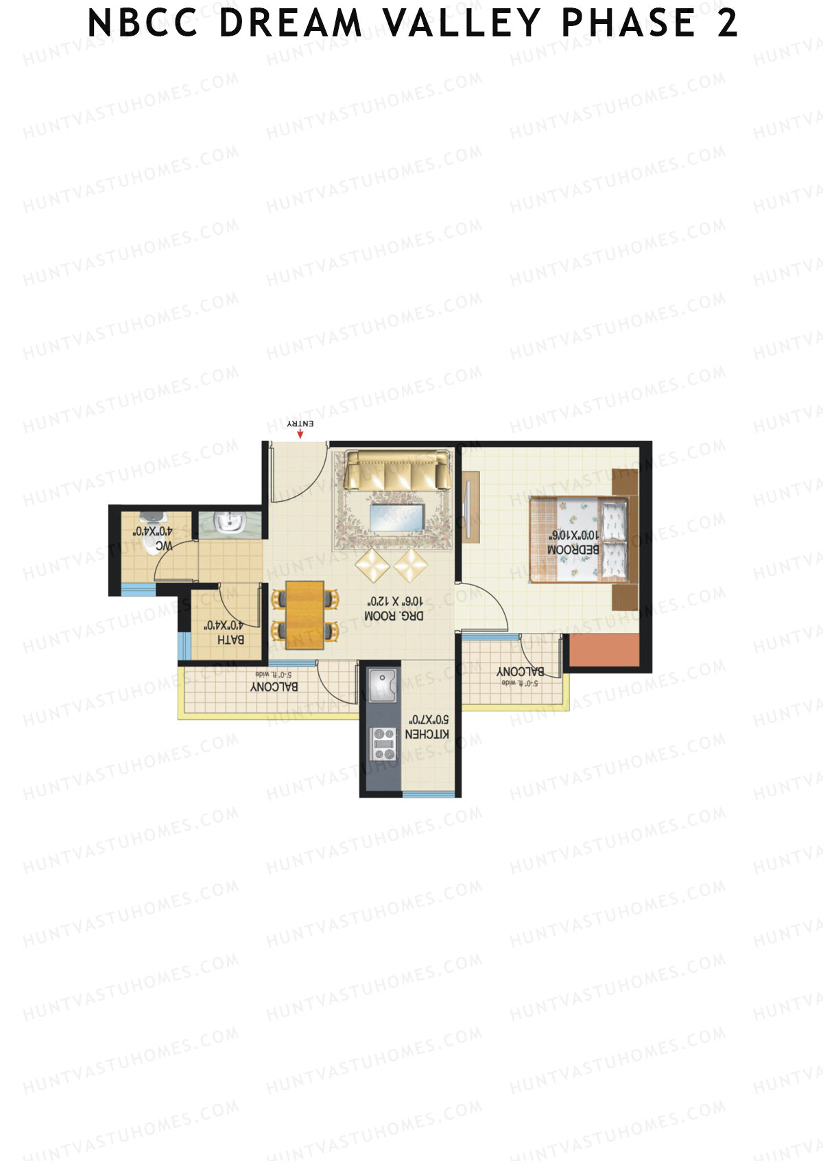 NBCC Dream Valley Phase 2, Tower A2, Unit 2, 1BHK, Super Area 585   sq ft 