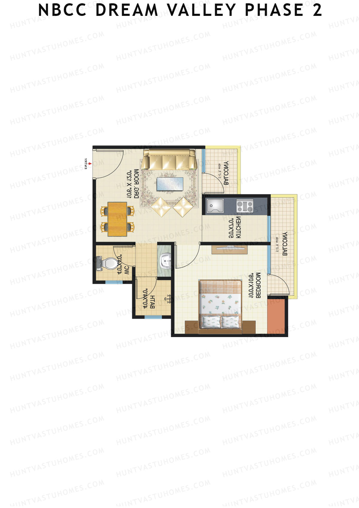 NBCC Dream Valley Phase 2, Tower A2, Unit 4, 1BHK, Super Area 585   sq ft 