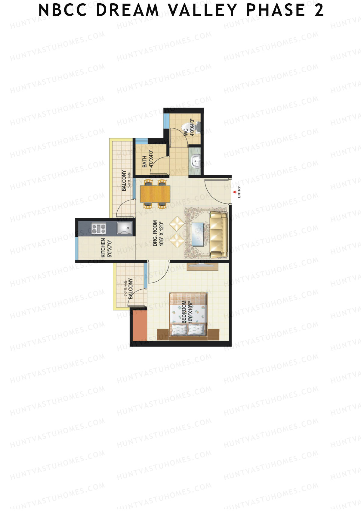 NBCC Dream Valley Phase 2, Tower A2, Unit 6, 1BHK, Super Area 585   sq ft 