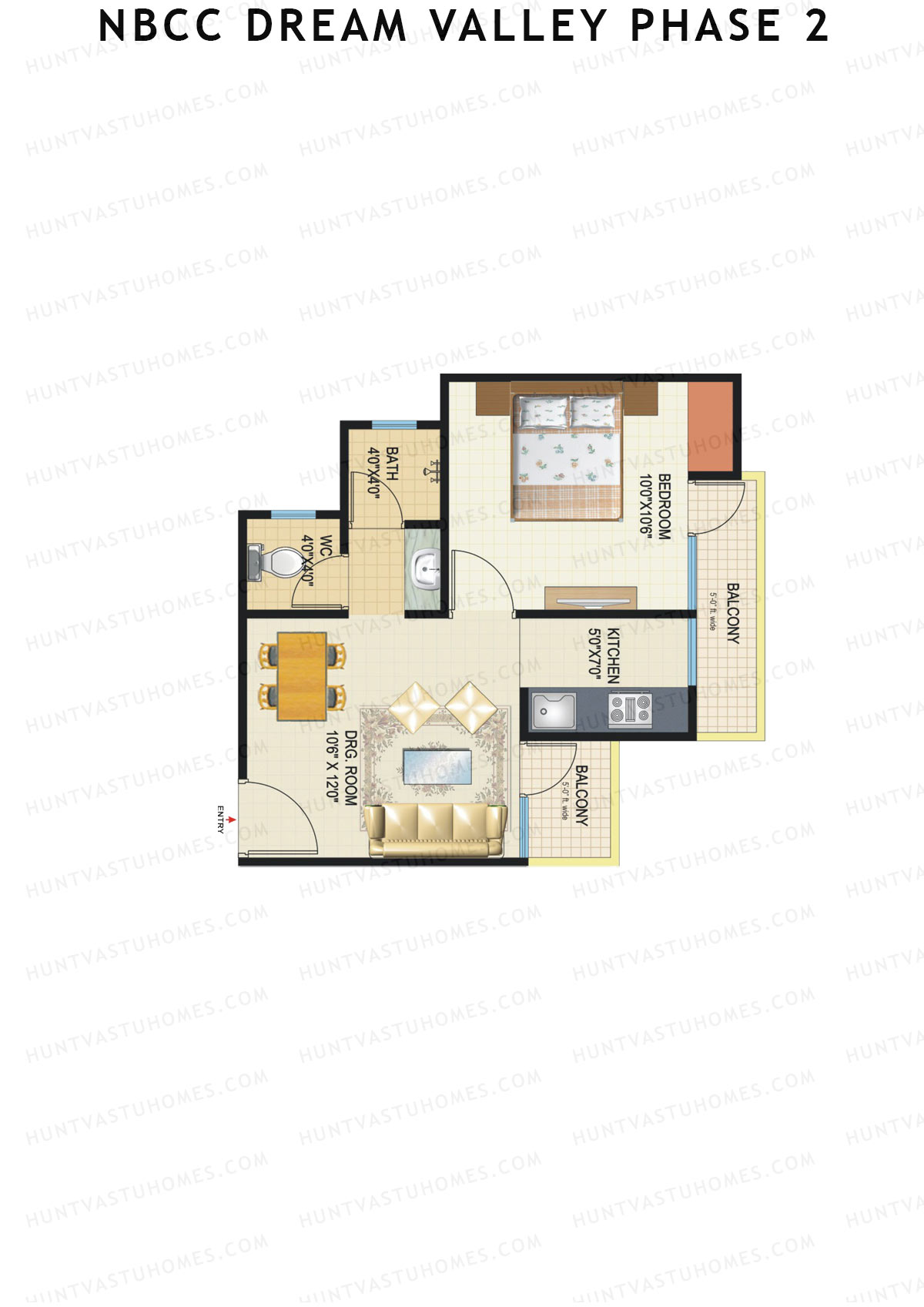 NBCC Dream Valley Phase 2, Tower A2, Unit 9, 1BHK, Super Area 585   sq ft 