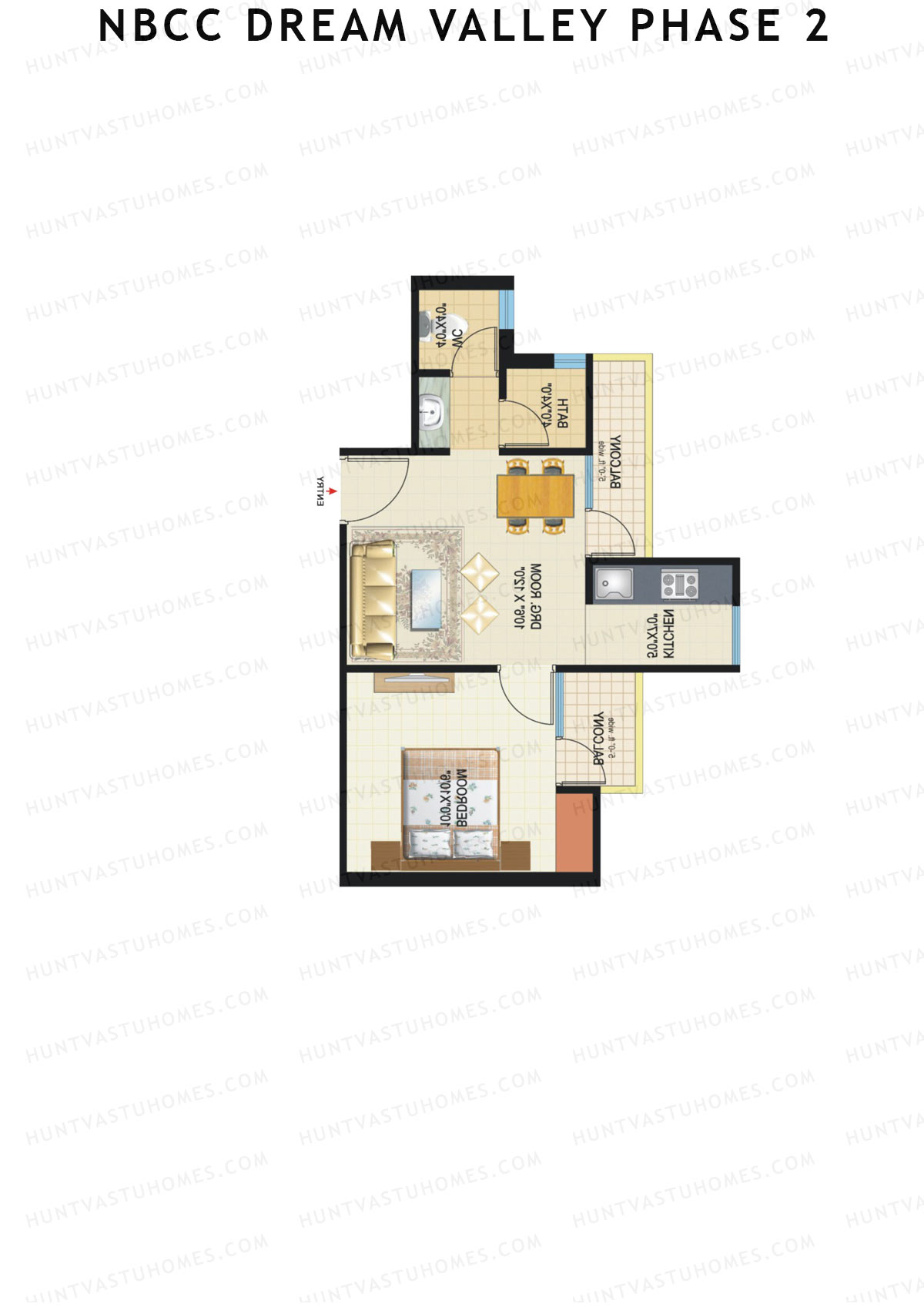 NBCC Dream Valley Phase 2, Tower A3, Unit 3, 1BHK, Super Area 585   sq ft 