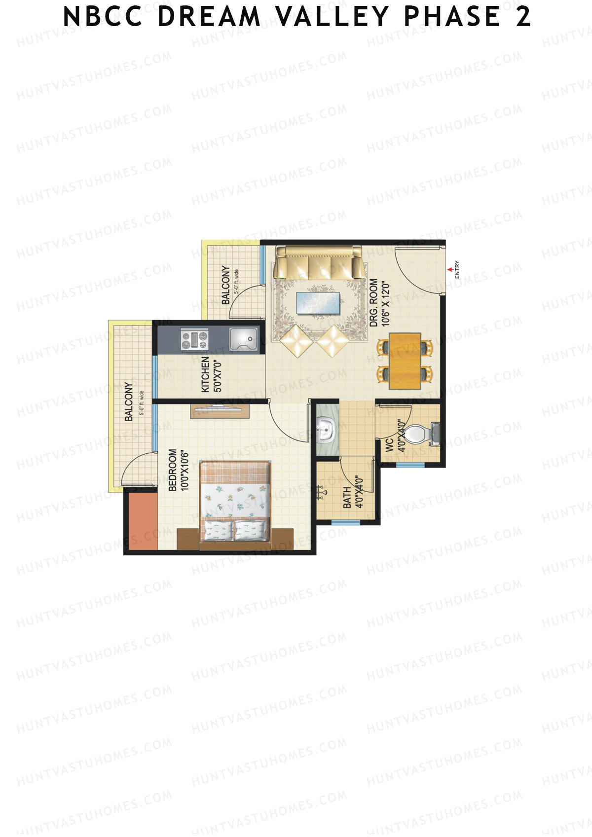 NBCC Dream Valley Phase 2, Tower A4, Unit 7, 1BHK, Super Area 585   sq ft 