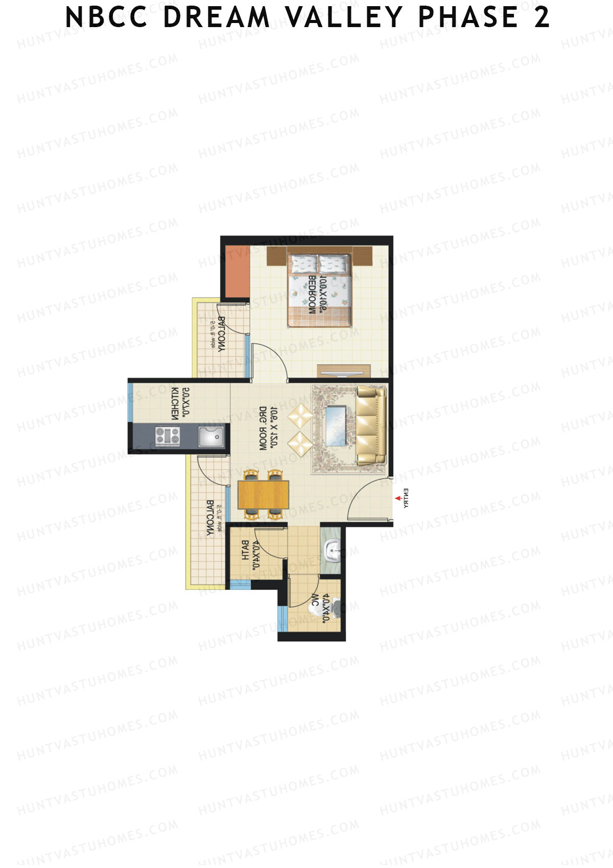 NBCC Dream Valley Phase 2, Tower A4, Unit 9, 1BHK, Super Area 585   sq ft 
