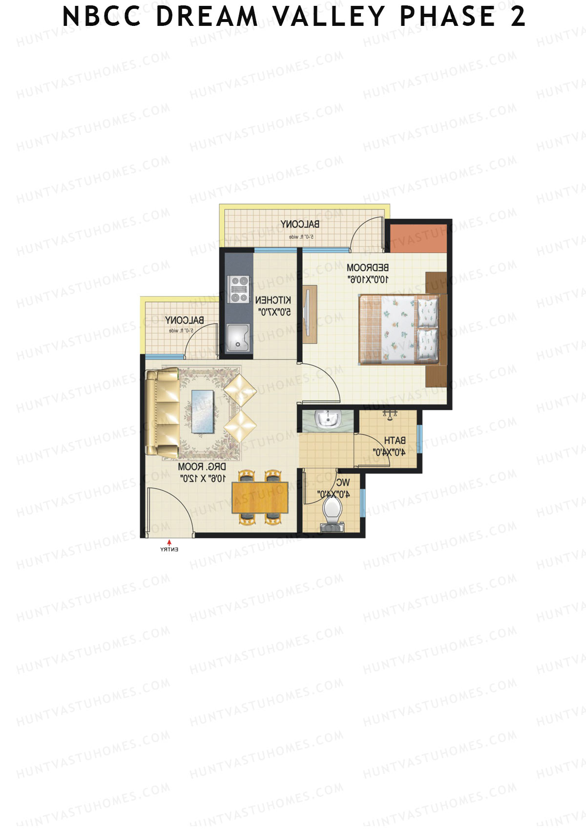 NBCC Dream Valley Phase 2, Tower A5, Unit 4, 1BHK, Super Area 585   sq ft 