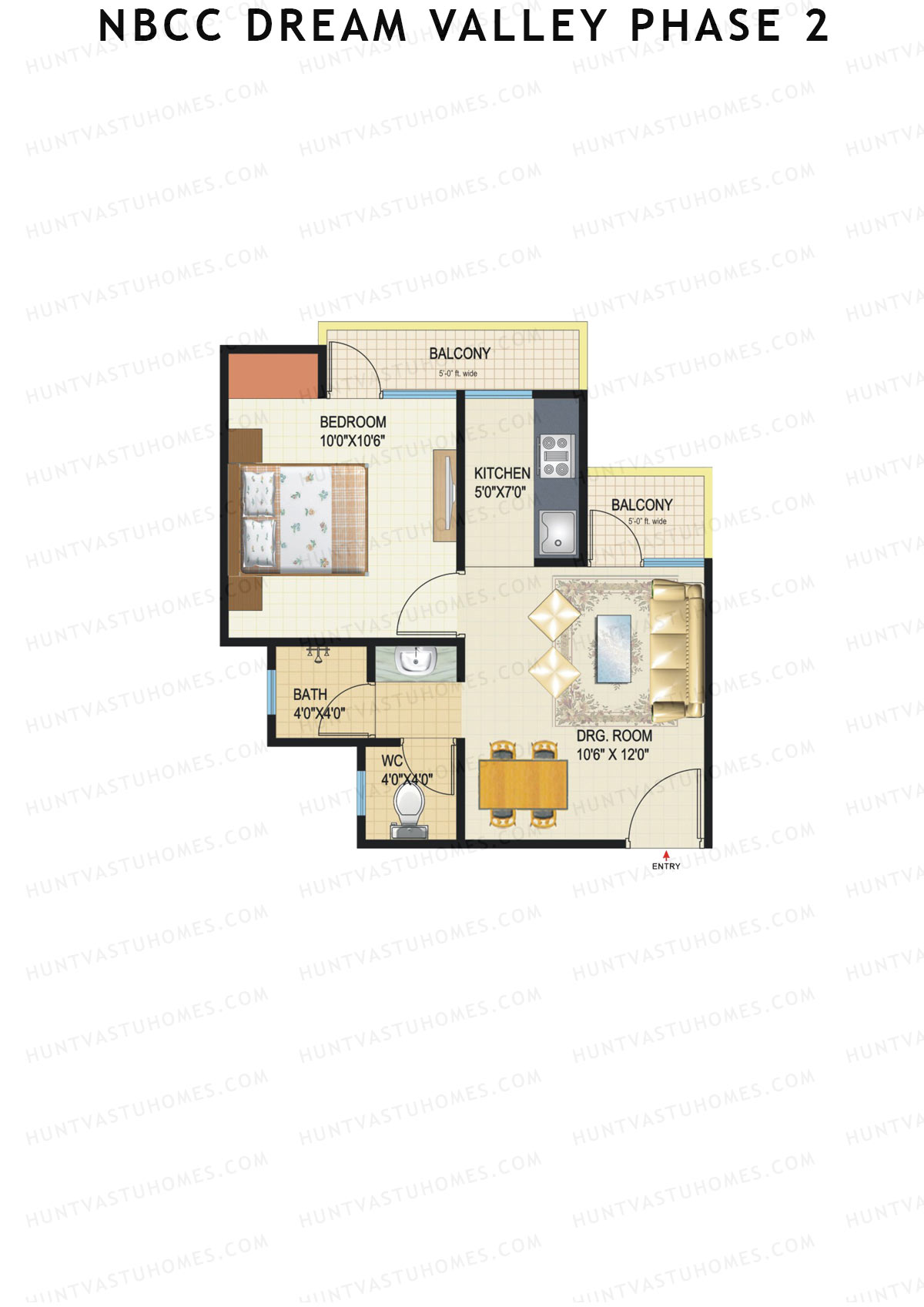 NBCC Dream Valley Phase 2, Tower A7, Unit 5, 1BHK, Super Area 585   sq ft 