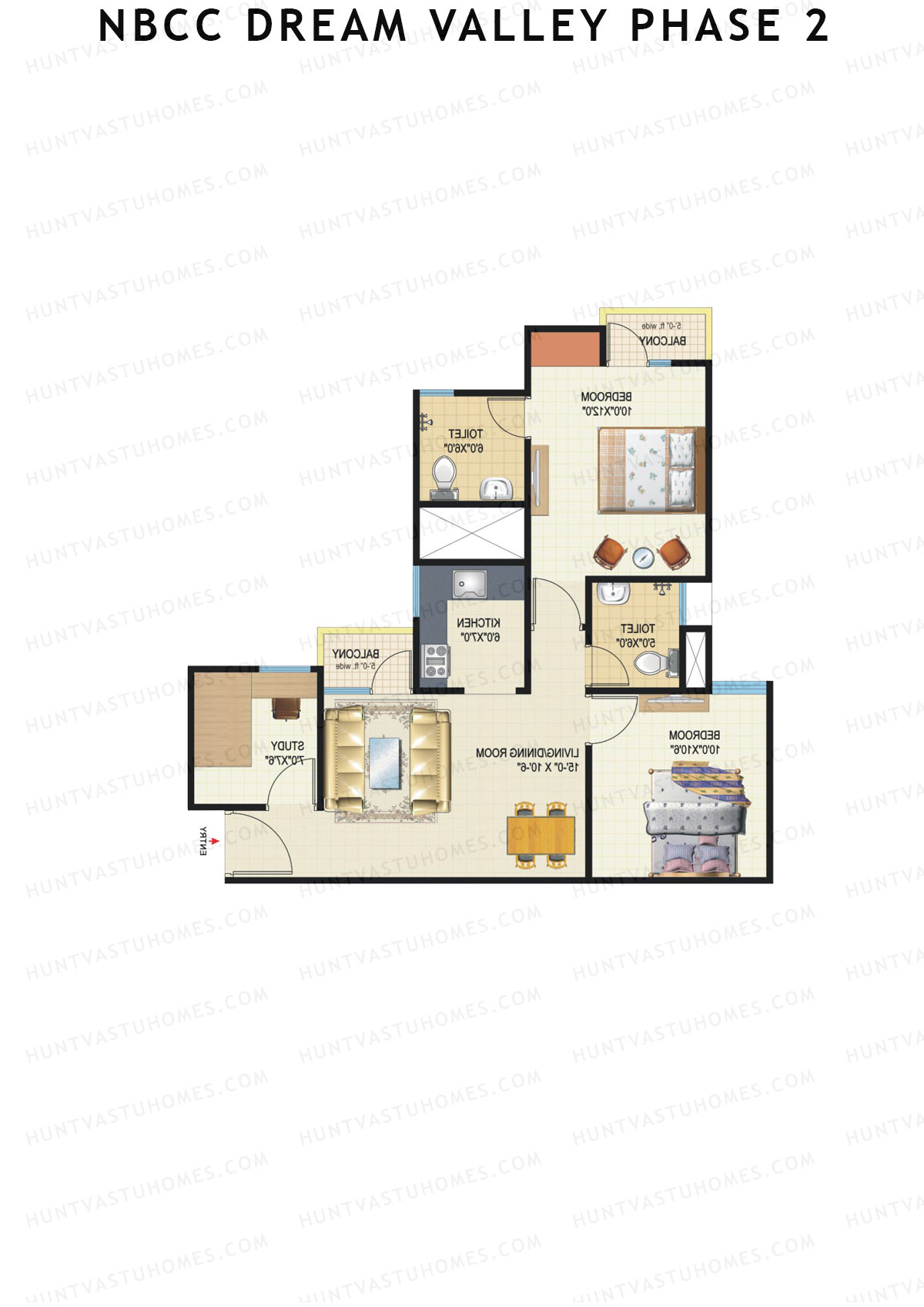 NBCC Dream Valley Phase 2, Tower B2, Unit 5, 2BHK, Super Area 920   sq ft 