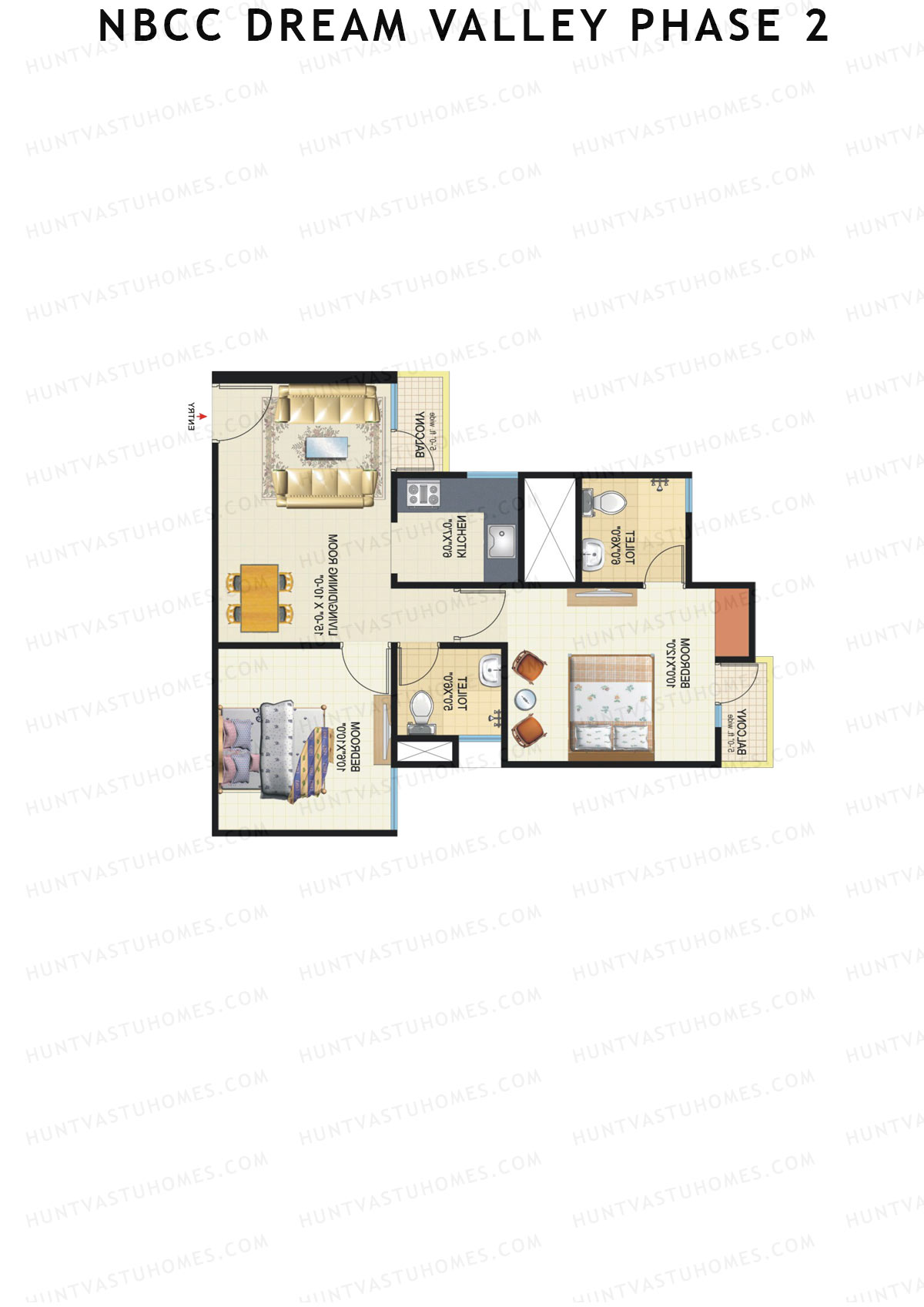 NBCC Dream Valley Phase 2, Tower B2, Unit 7, 2BHK, Super Area 805   sq ft 