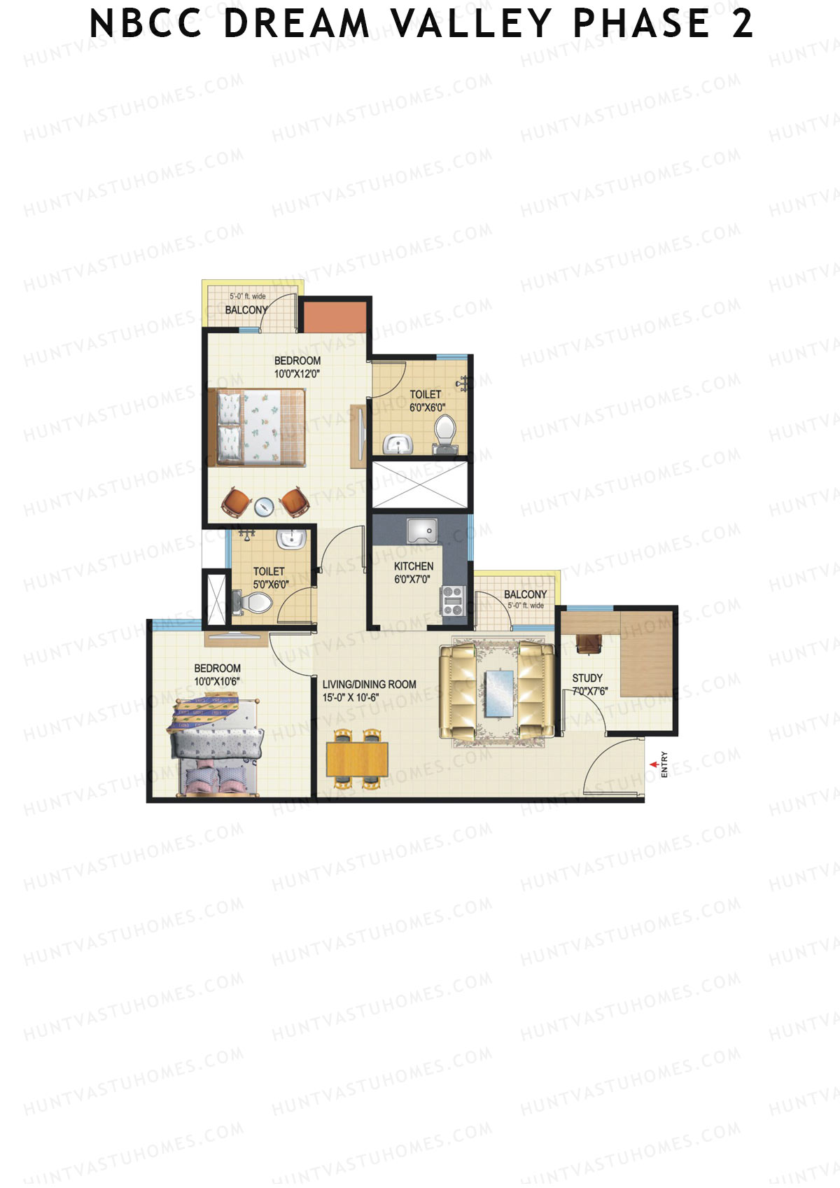 NBCC Dream Valley Phase 2, Tower B3, Unit 4, 2BHK, Super Area 920   sq ft 