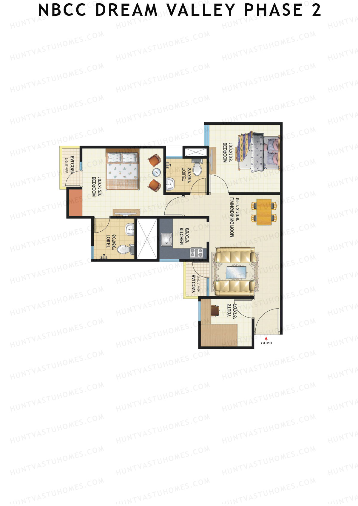 NBCC Dream Valley Phase 2, Tower B6, Unit 3, 2BHK, Super Area 920   sq ft 