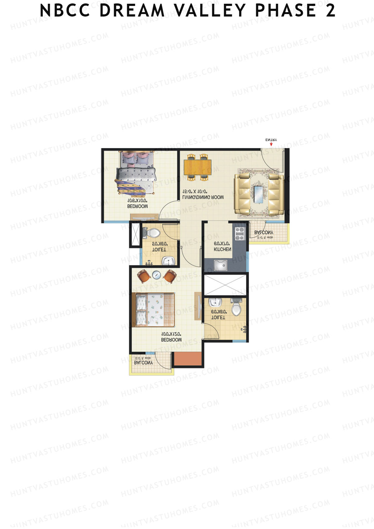 NBCC Dream Valley Phase 2, Tower B6, Unit 7, 2BHK, Super Area 805   sq ft 
