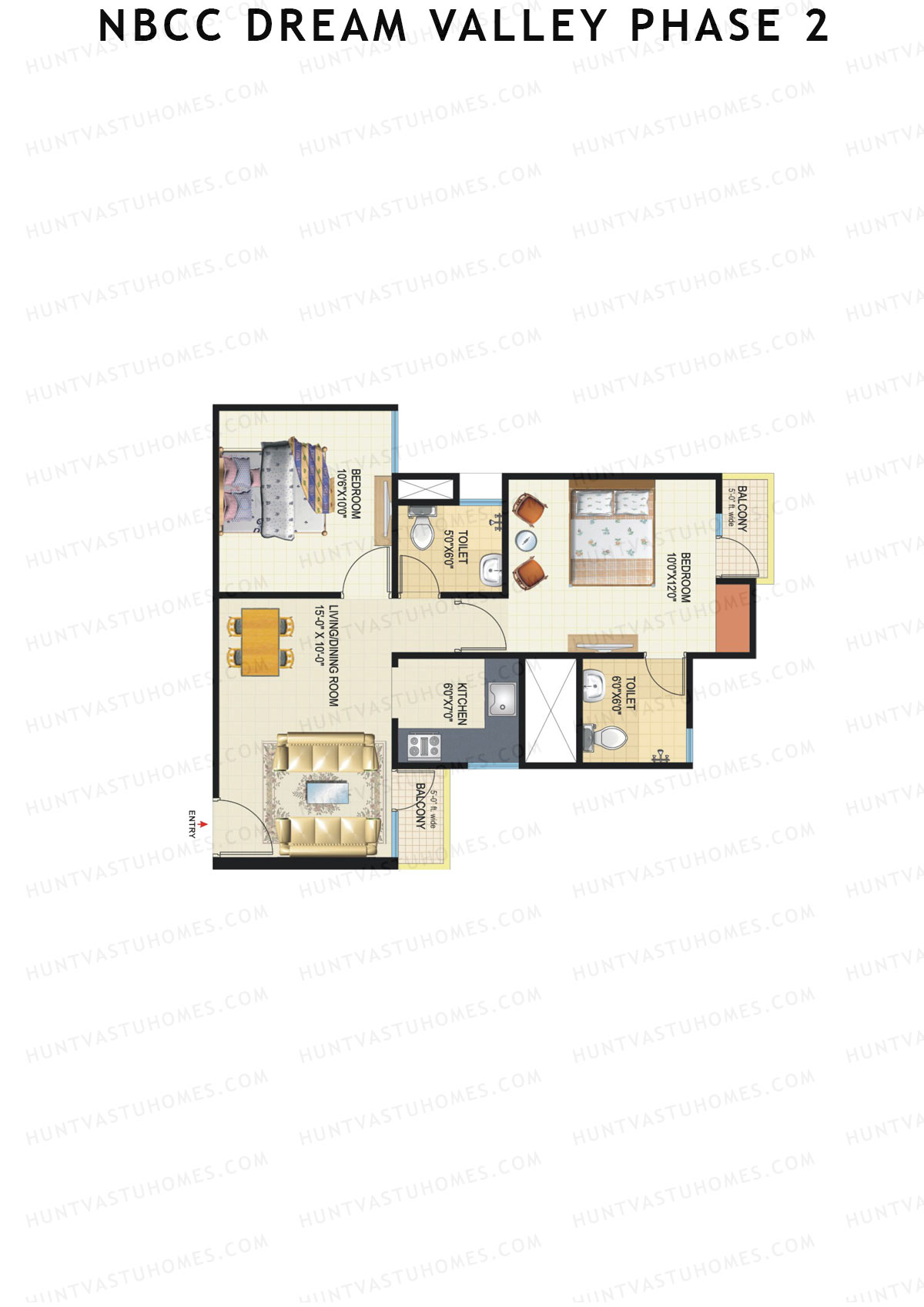 NBCC Dream Valley Phase 2, Tower C10, Unit 1, 2BHK, Super Area 805   sq ft 