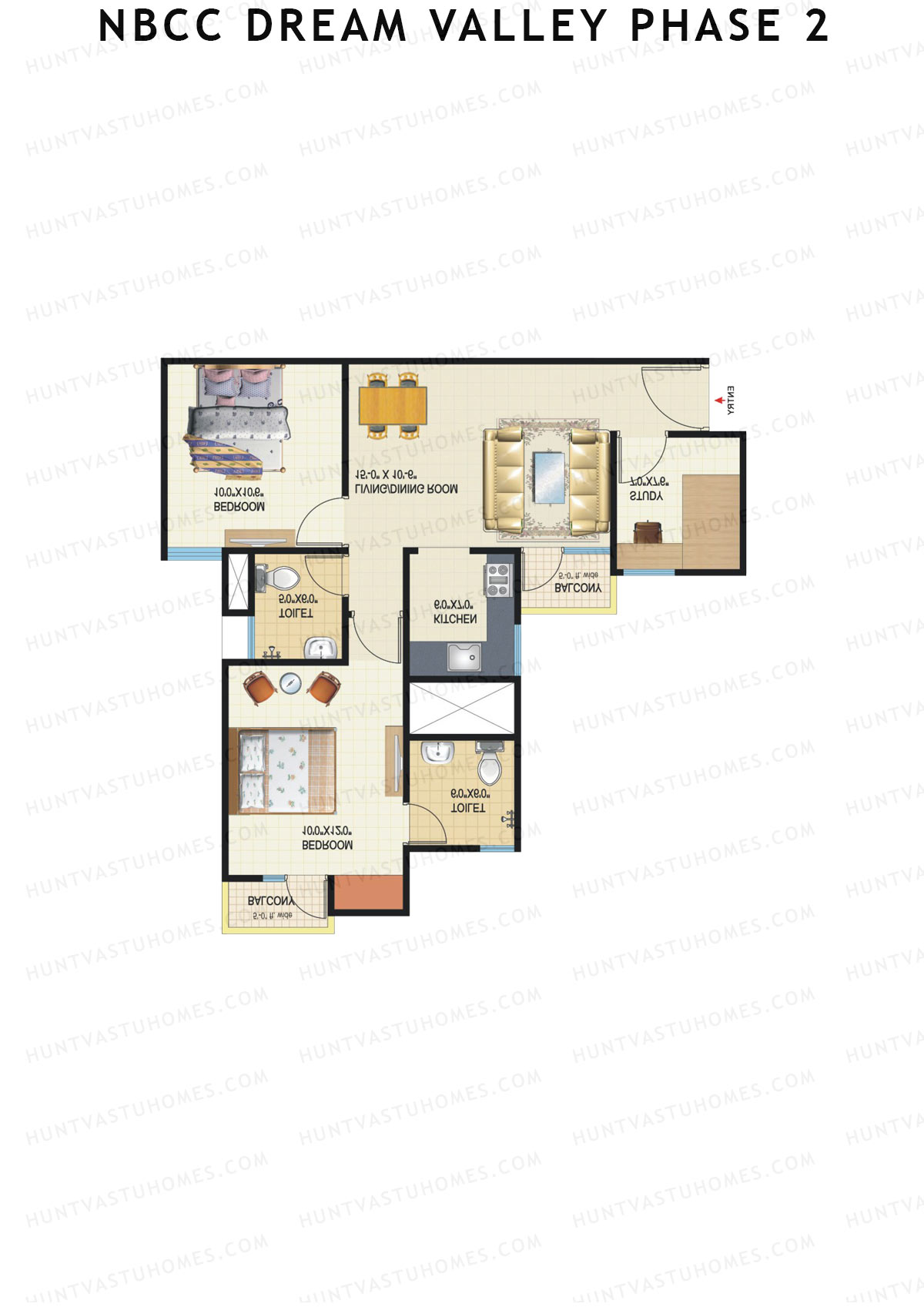 NBCC Dream Valley Phase 2, Tower C12, Unit 2, 2BHK, Super Area 920   sq ft 